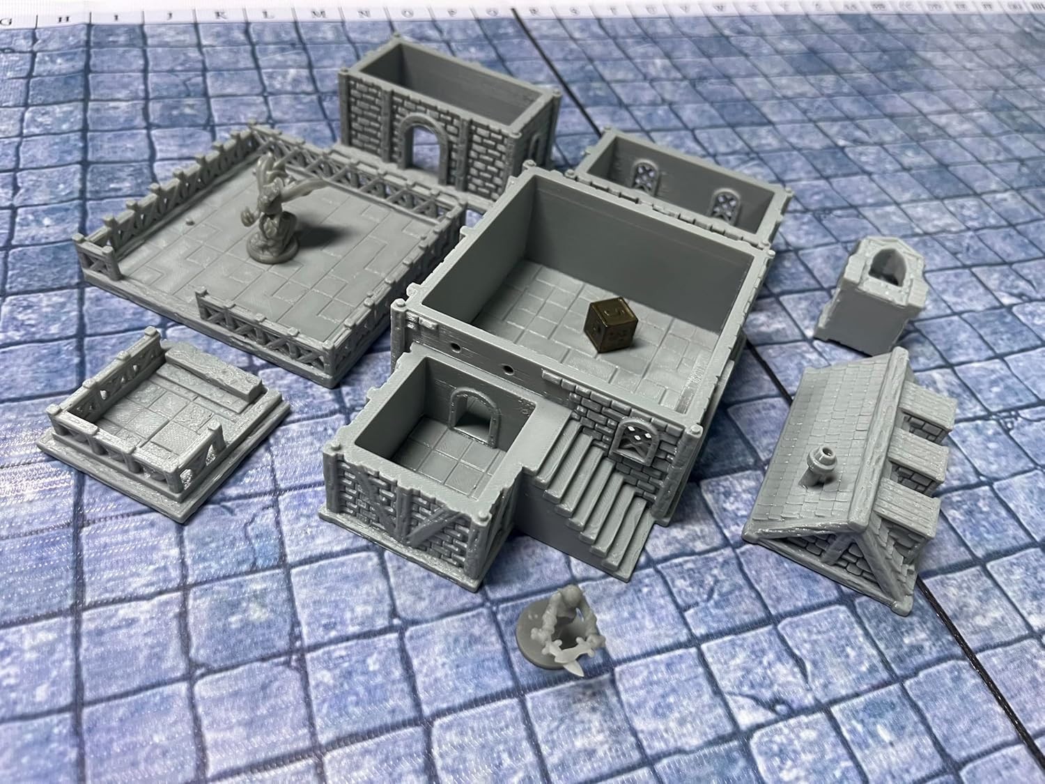 Medieval Miniature Building Terrain Set Compatible with Tabletop RPG War Games