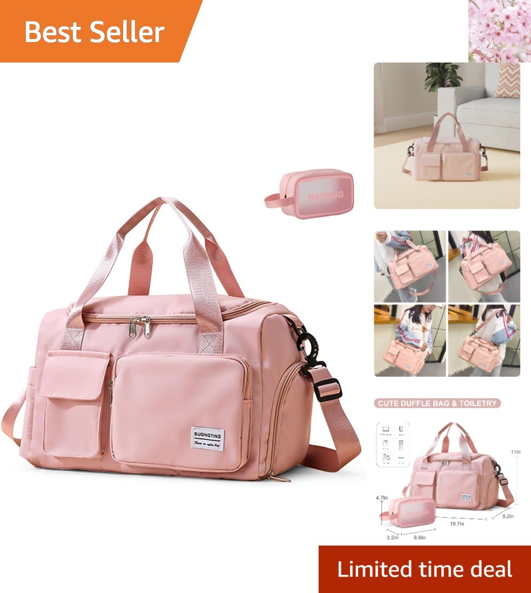 Lightweight Travel Duffle Bag with Toiletry Pouch - Perfect for Weekend Getaways