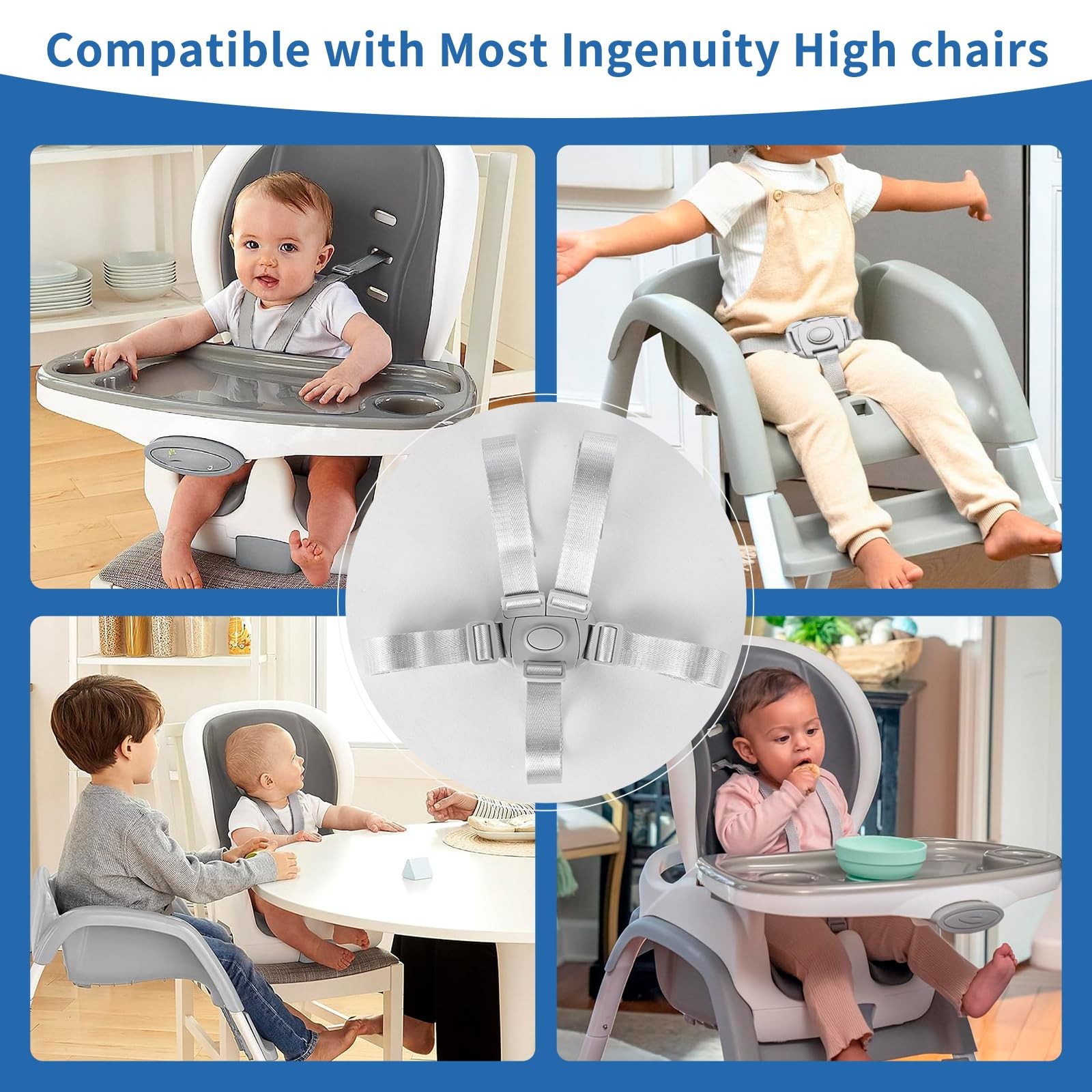 Adjustable High Chair Straps Replacement Compatible with Ingenuity for Grey