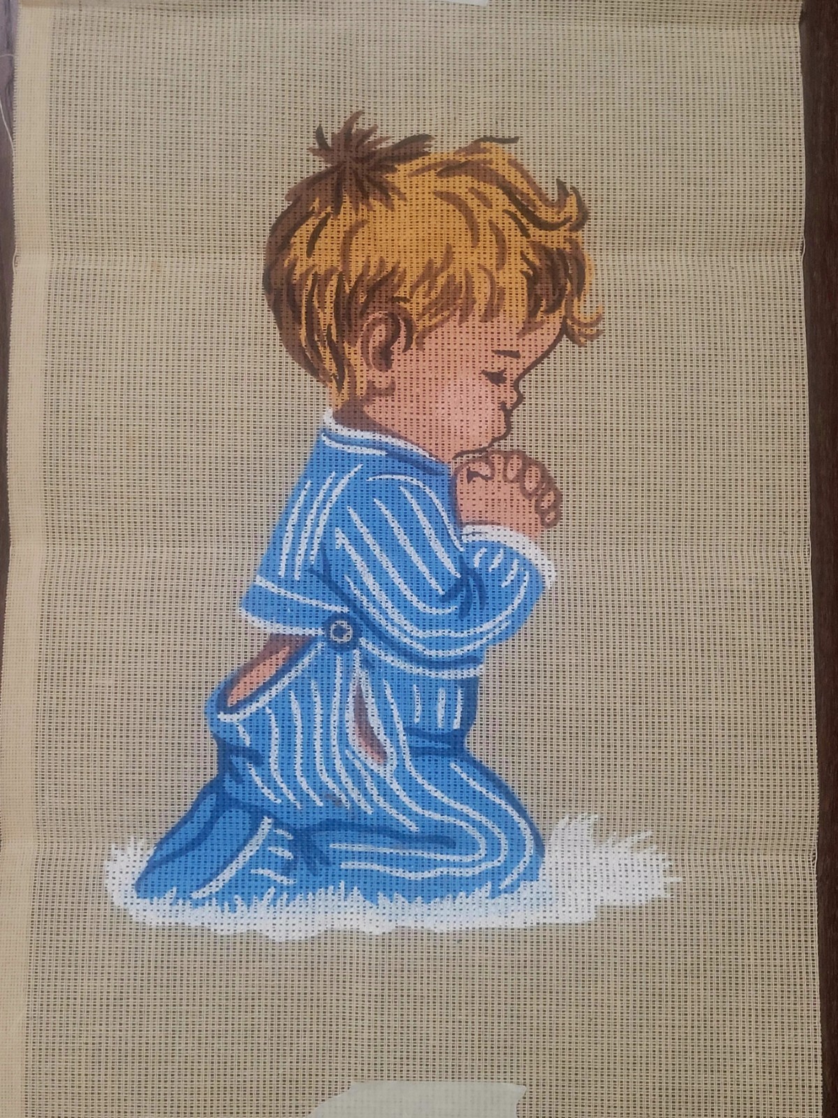Needlepoint Canvas - Child in Pajamas Praying - 12" x 17.5"