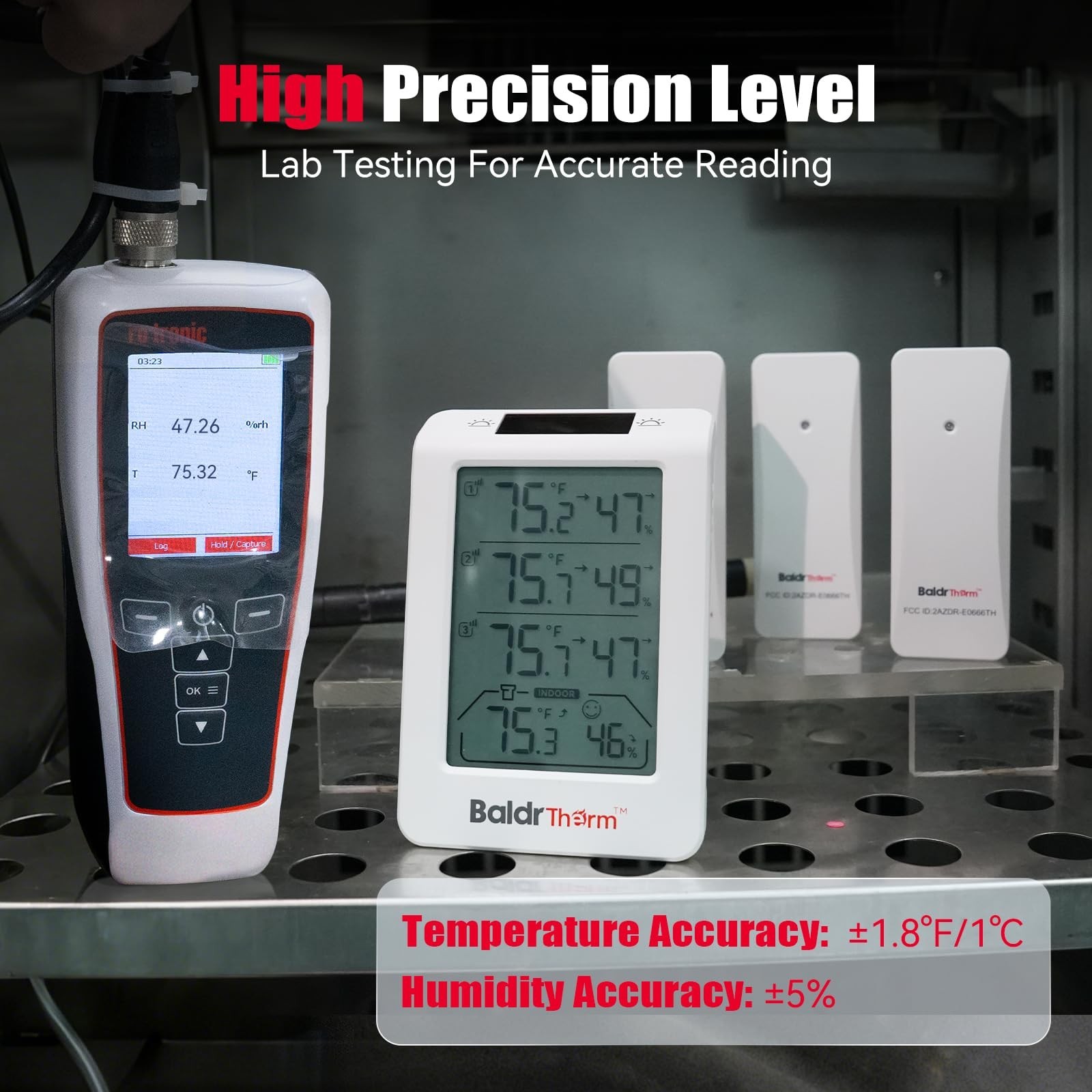 BaldrTherm Wireless Three Channel Thermometer Hygrometer, Large Display Tempe...