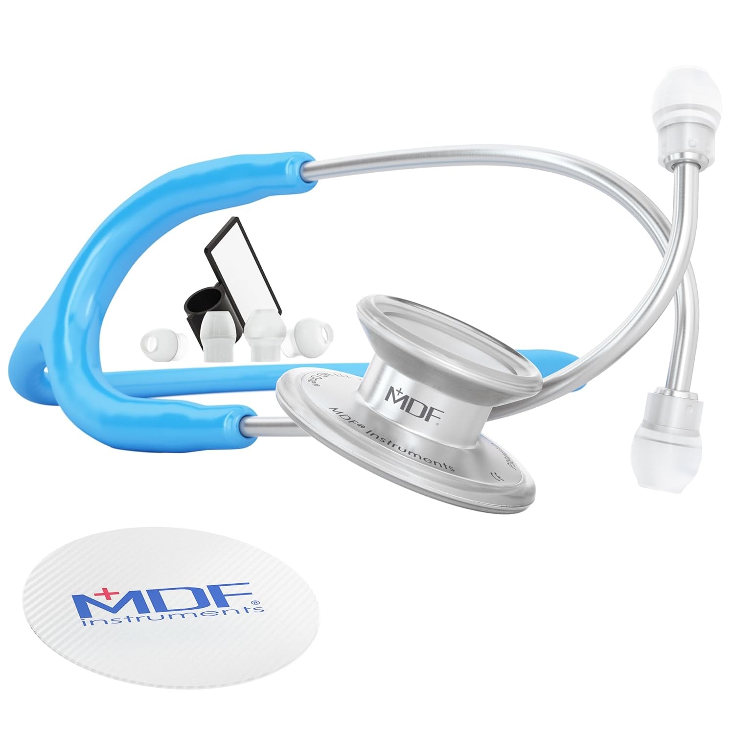 Stainless Steel Stethoscope Adult Dual Head Light Blue Tube Silver Head
