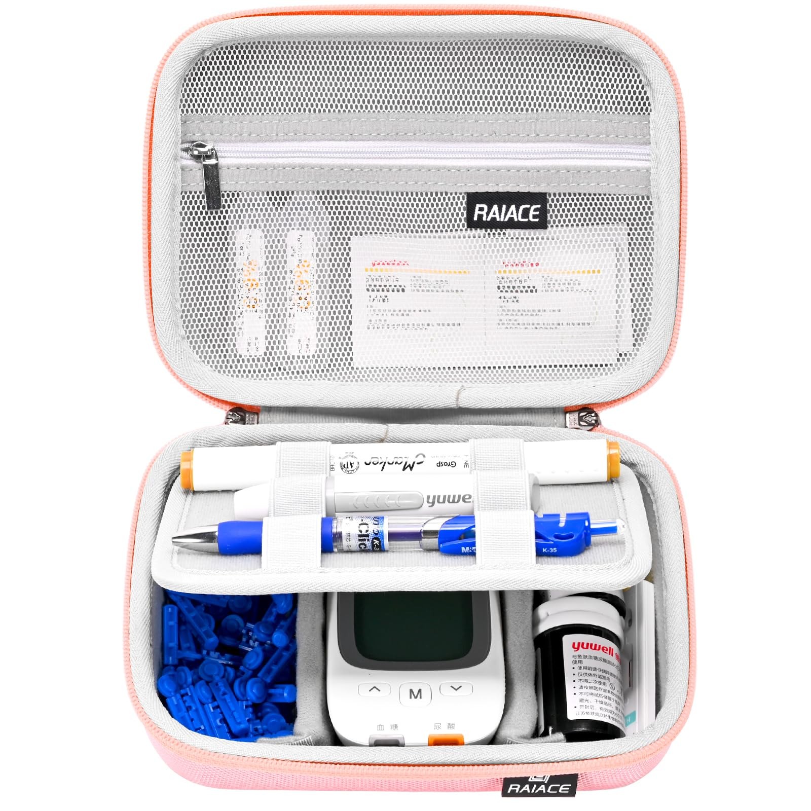 RAIACE Hard Storage Case for Diabetic Supplies, Bag fit Small, Pink