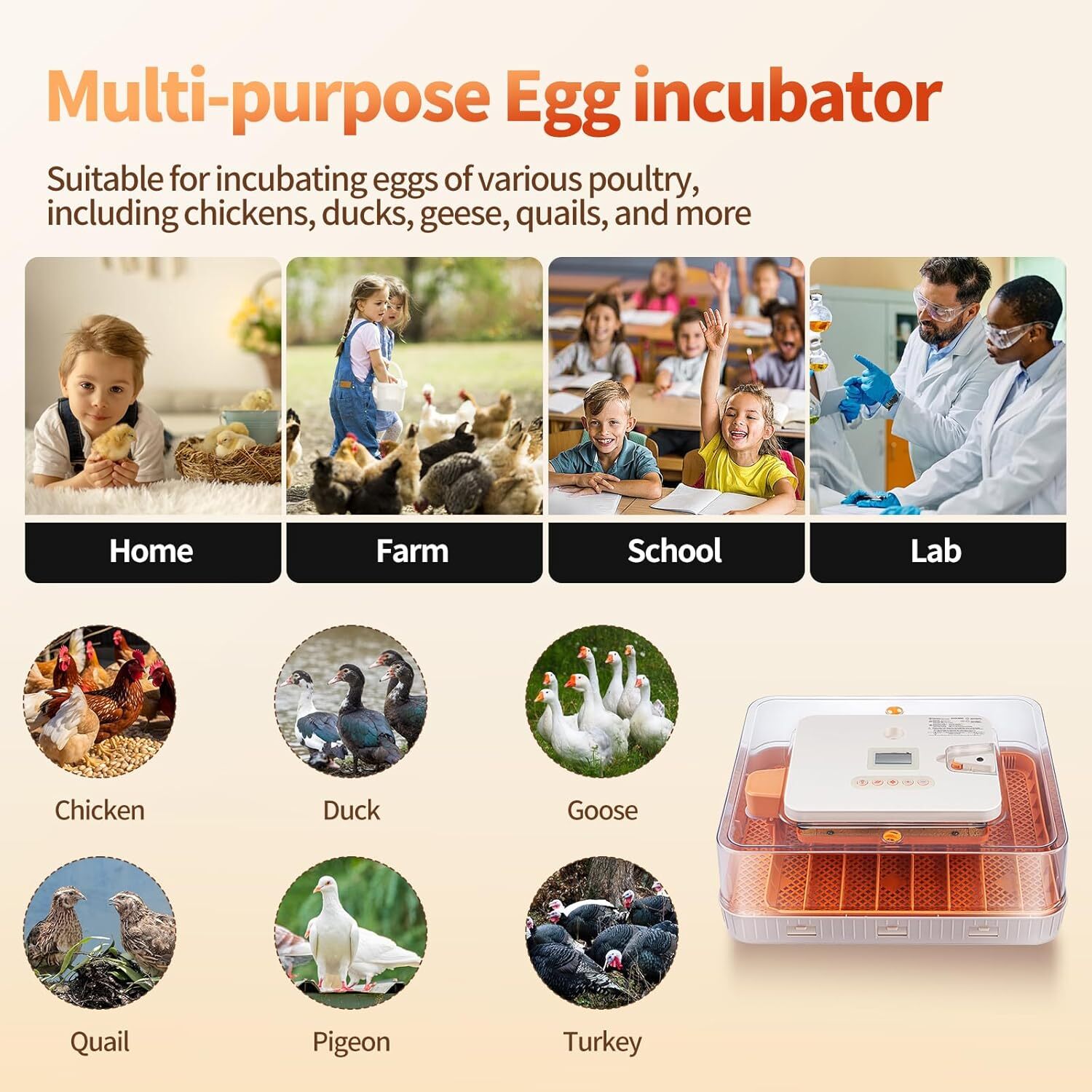 56 Egg Incubator with Automatic Egg Turning Egg Hatching Temp & Humidity Control