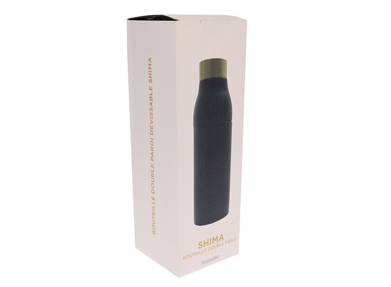 Baladeo Stainless Water Bottle Black Double-Wall Divisible Shima bamboo Lid