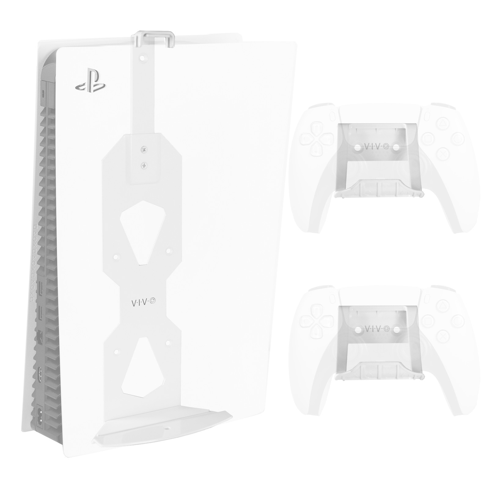 VIVO White Steel Wall Mount Designed for PS5 Console, 2 Controller Mounts