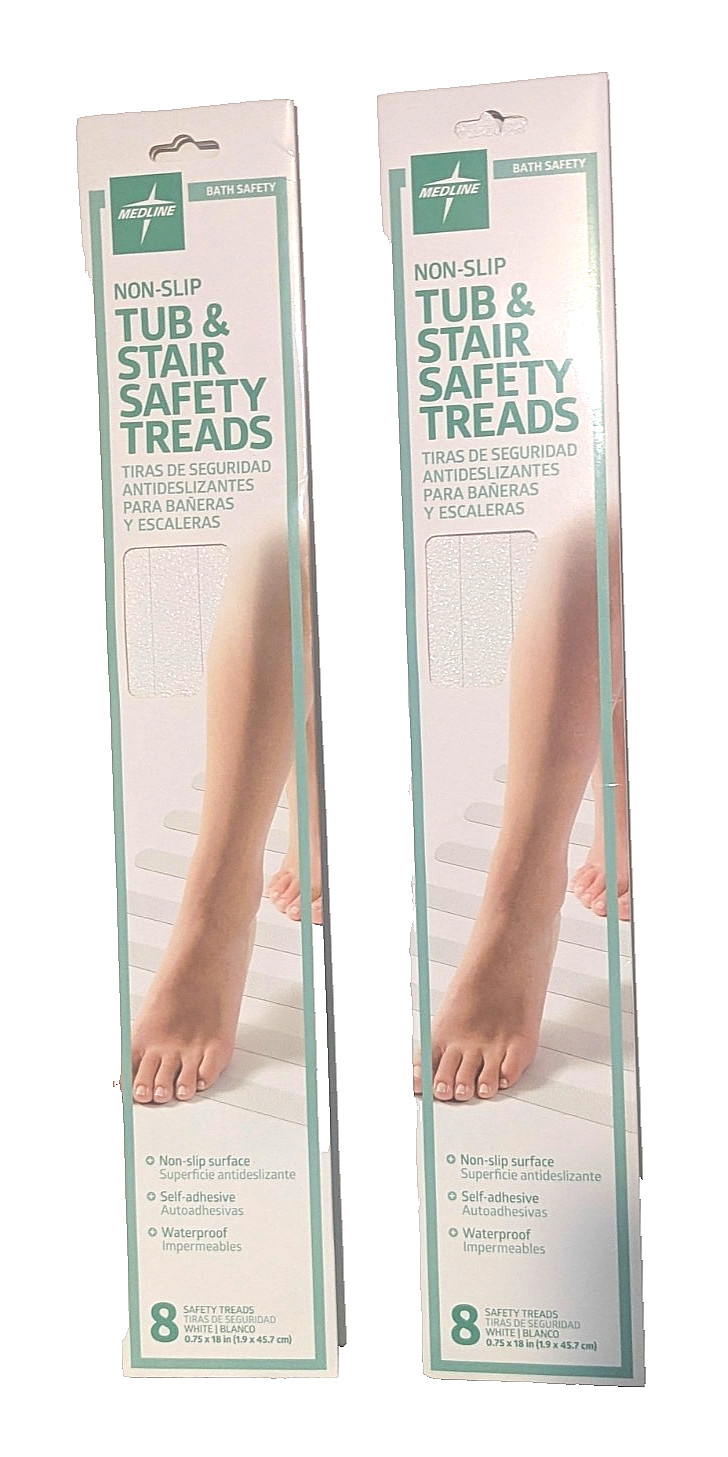 Non-Slip Tub  & Stair Safety Treads White Anti-Slip Waterproof 8 Treads Set of 2