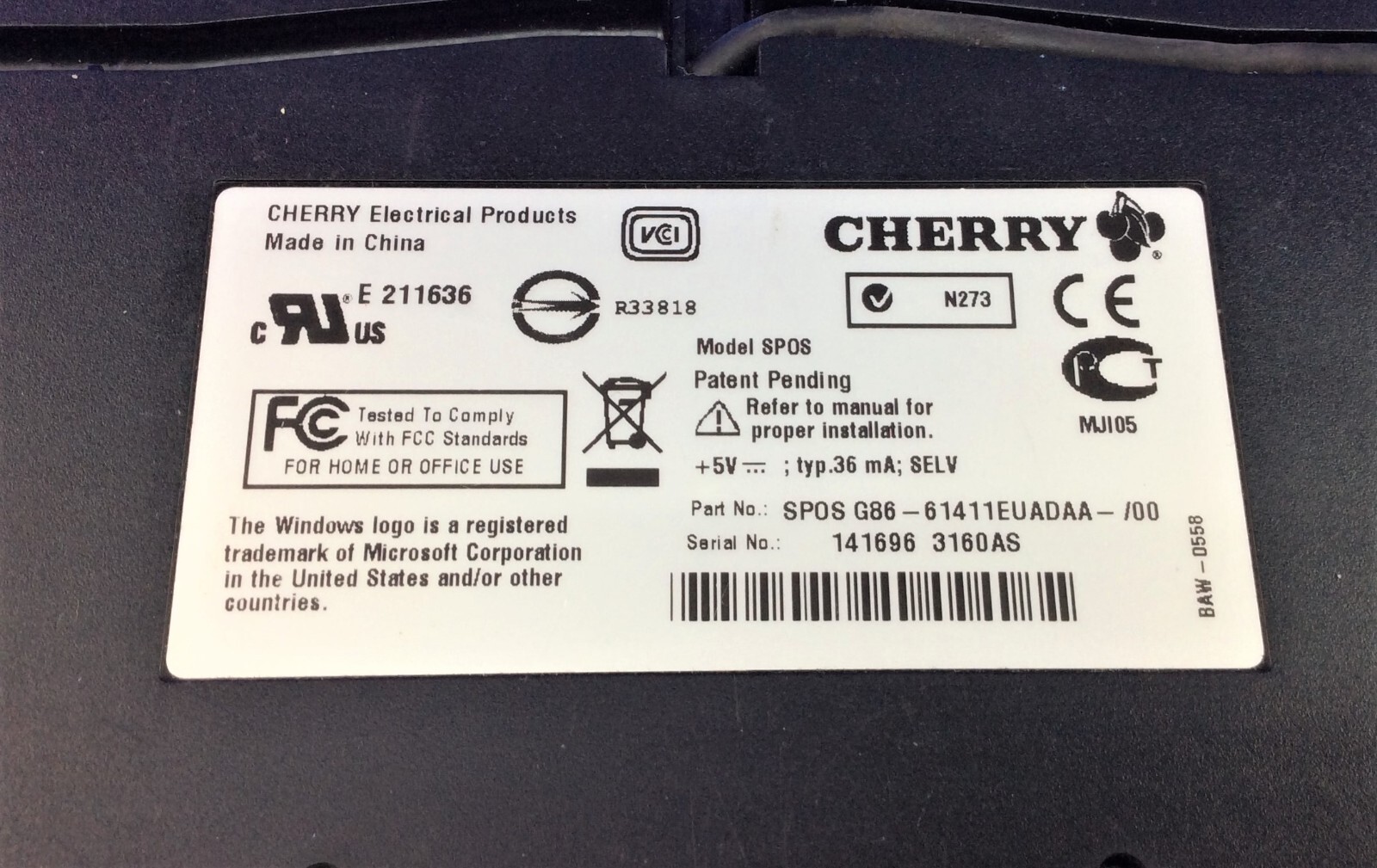 Cherry SPOS G86-61401EUADAA- /00, 123-Key, USB Keyboard w/ Touchpad - Tested