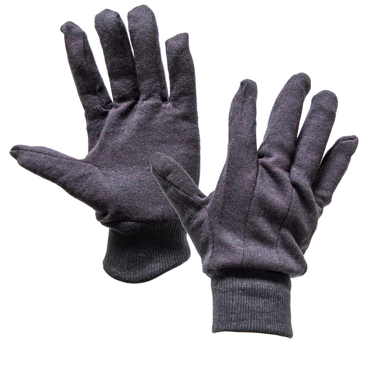 12 Pack Brown Jersey Gloves With Knit Wrist J2109