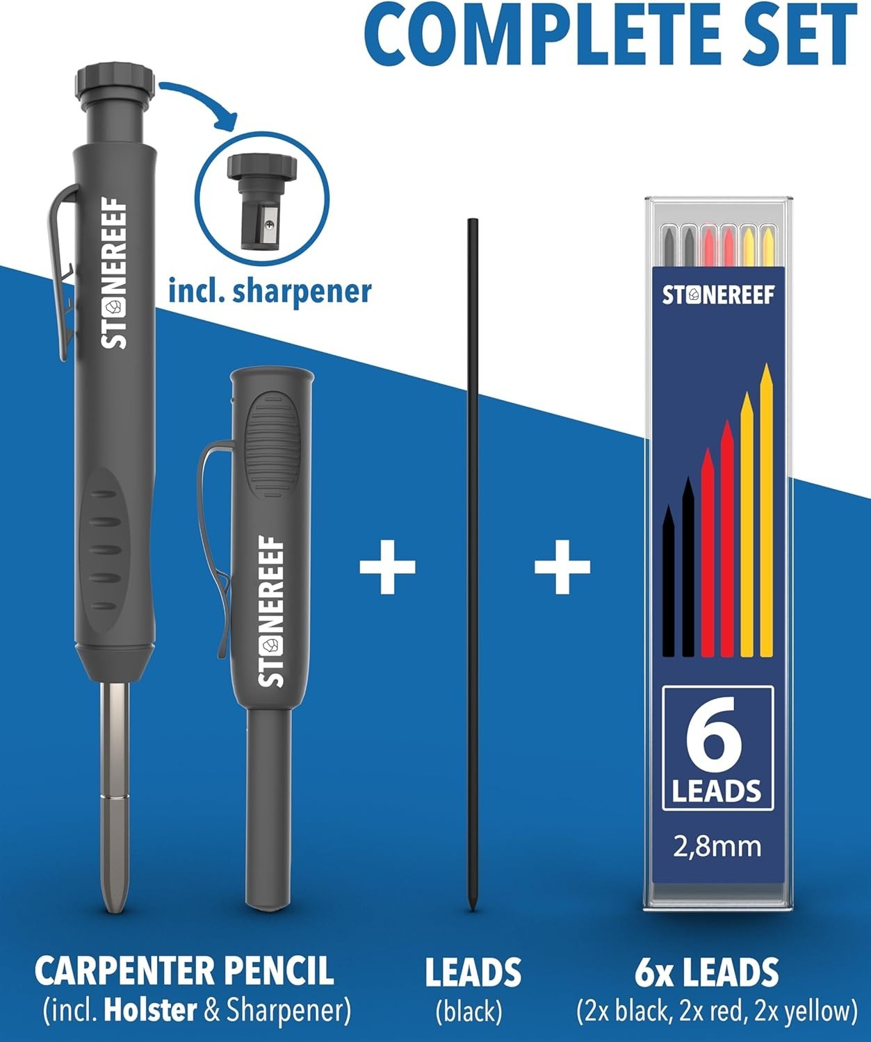Carpenter Pencil Set with Sharpener & 7 Refills – Deep Hole Marker Mechanical Pe