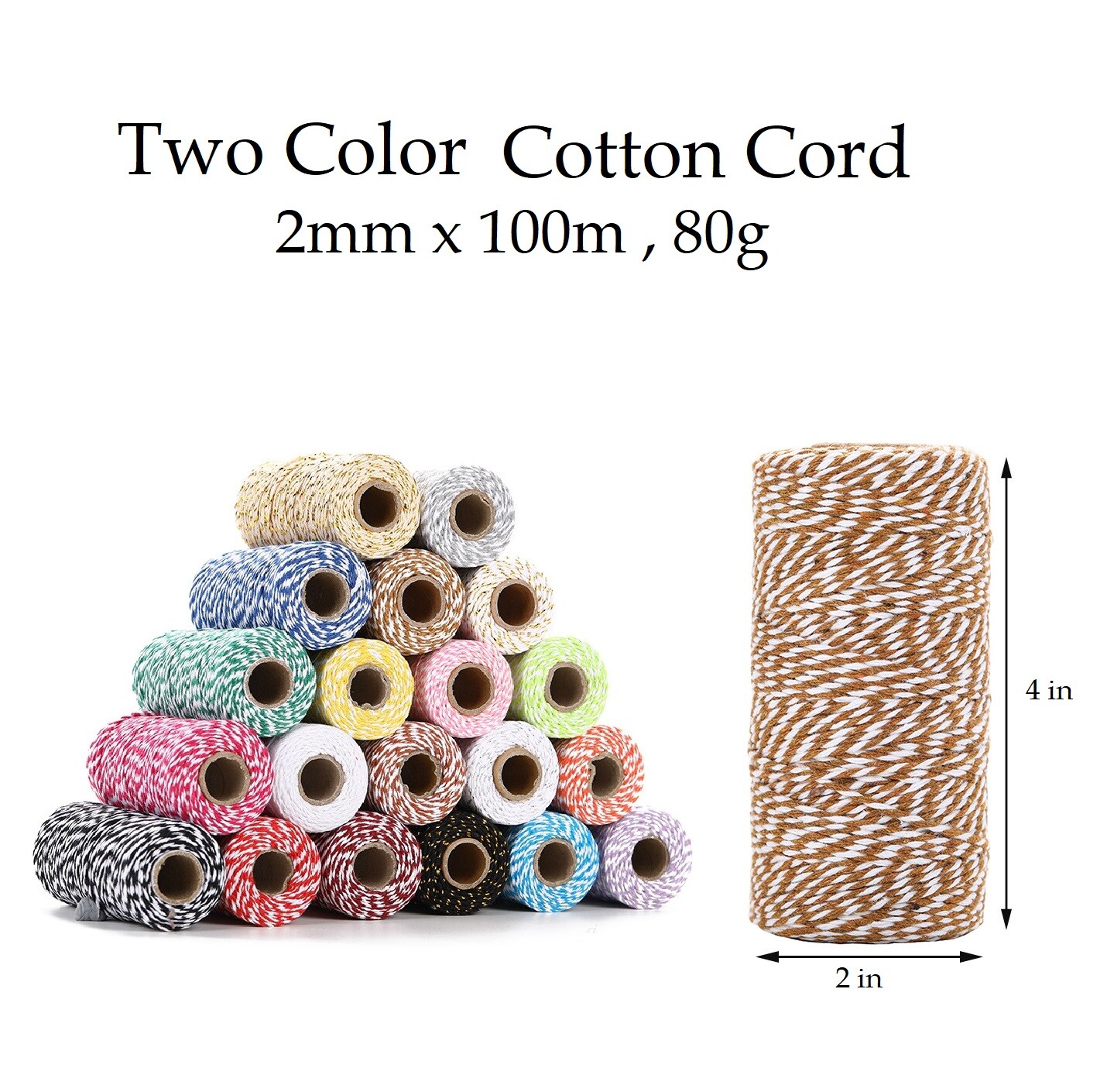 MACRAME  TWO COLOR COTTON CORD SOFT TWISTED COTTON CORD 2MM 100M