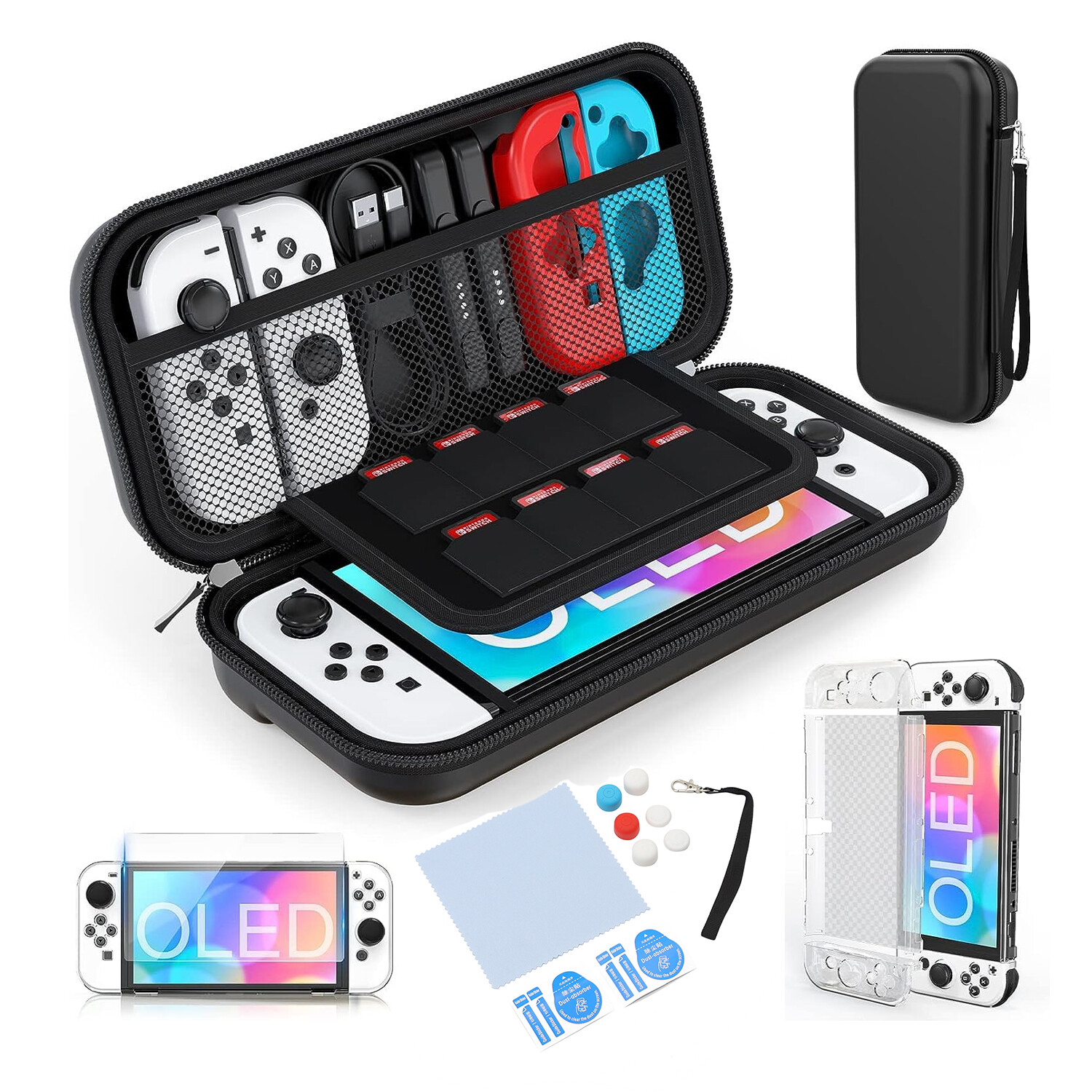 Carrying Case Bag+Tempered Glass Protector+Shell Cover For Nintendo Switch OLED