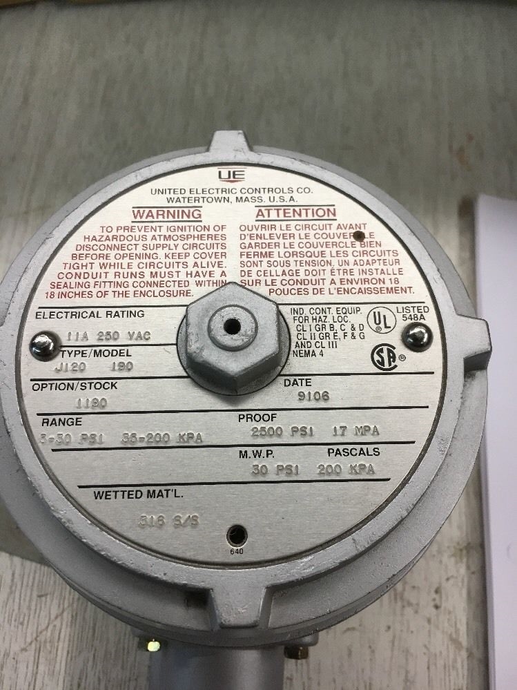 UE United Electronics J120-190 Pressure Switch 5-30 psi