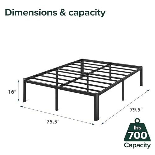 ZINUS VAN 16 INCH METAL PLATFORM BED STEEL SLAT SUPPORT KING FOLDABLE FRAME