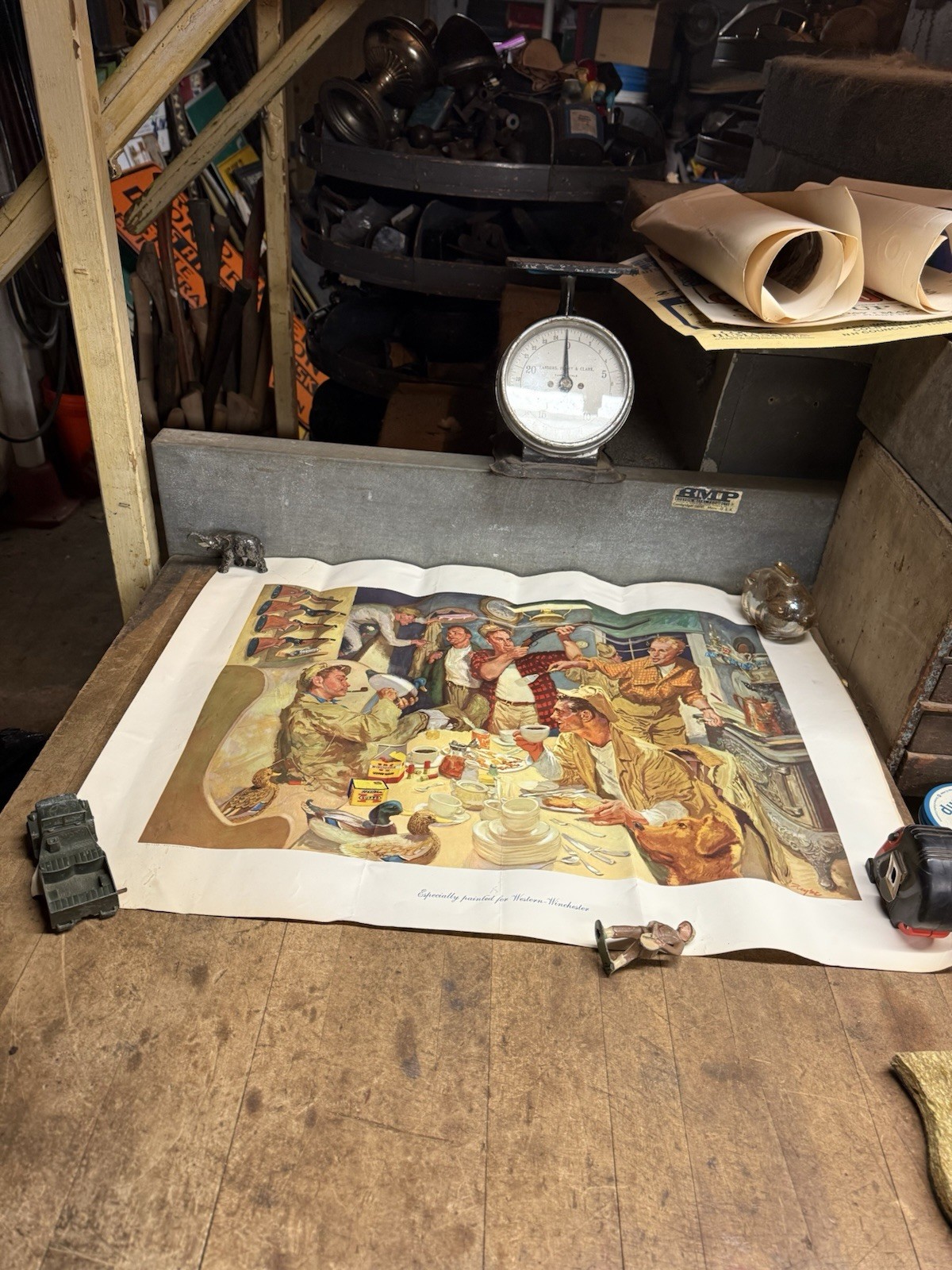 Vintage Old Rare 1954 Olin Western Winchester Hunting Litho Art Paper Poster USA