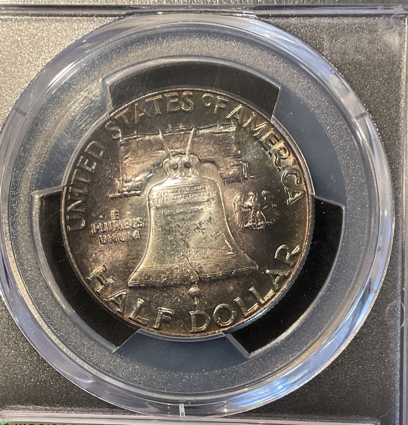 1963 P Franklin Half Dollar 50C 90% Silver PCGS MS64 Dark Rainbow Toning
