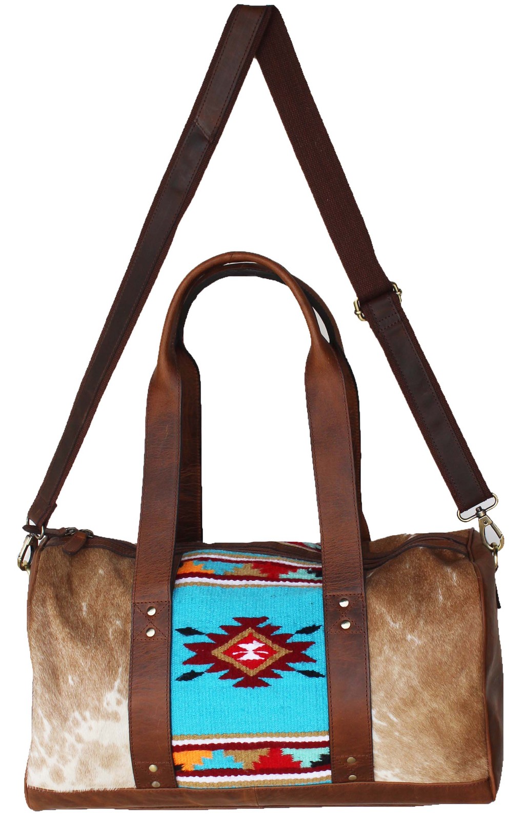 Western Cowhide Leather Woven Travel Weekender Carry-On Duffle Bag 18SKD Hairon