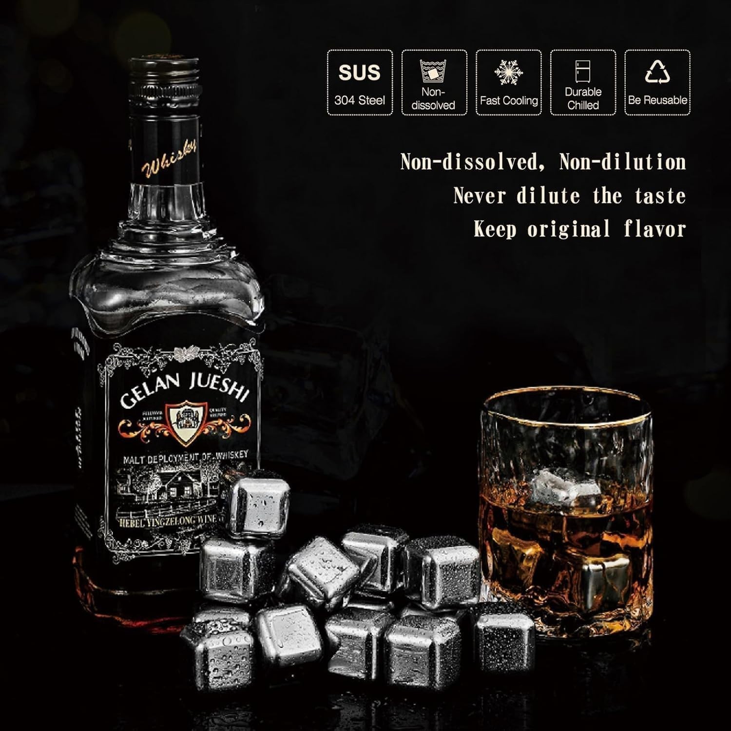 High Cooling Stainless Steel Ice Cubes - 16 Pack For Perfect Drinks Every Time