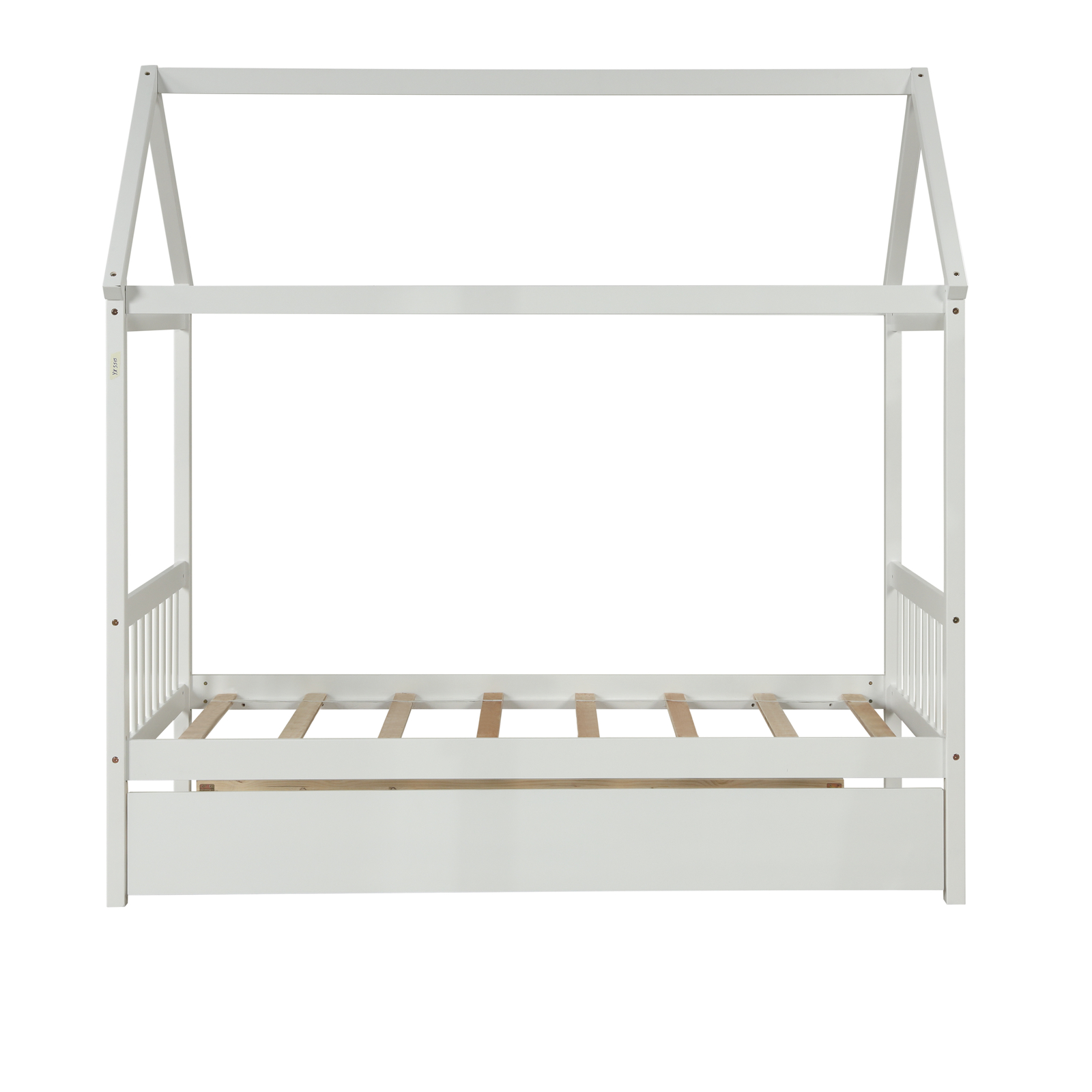 Solid Wood Twin House Bed Frame with Twin Size Trundle No Box Spring Needed New