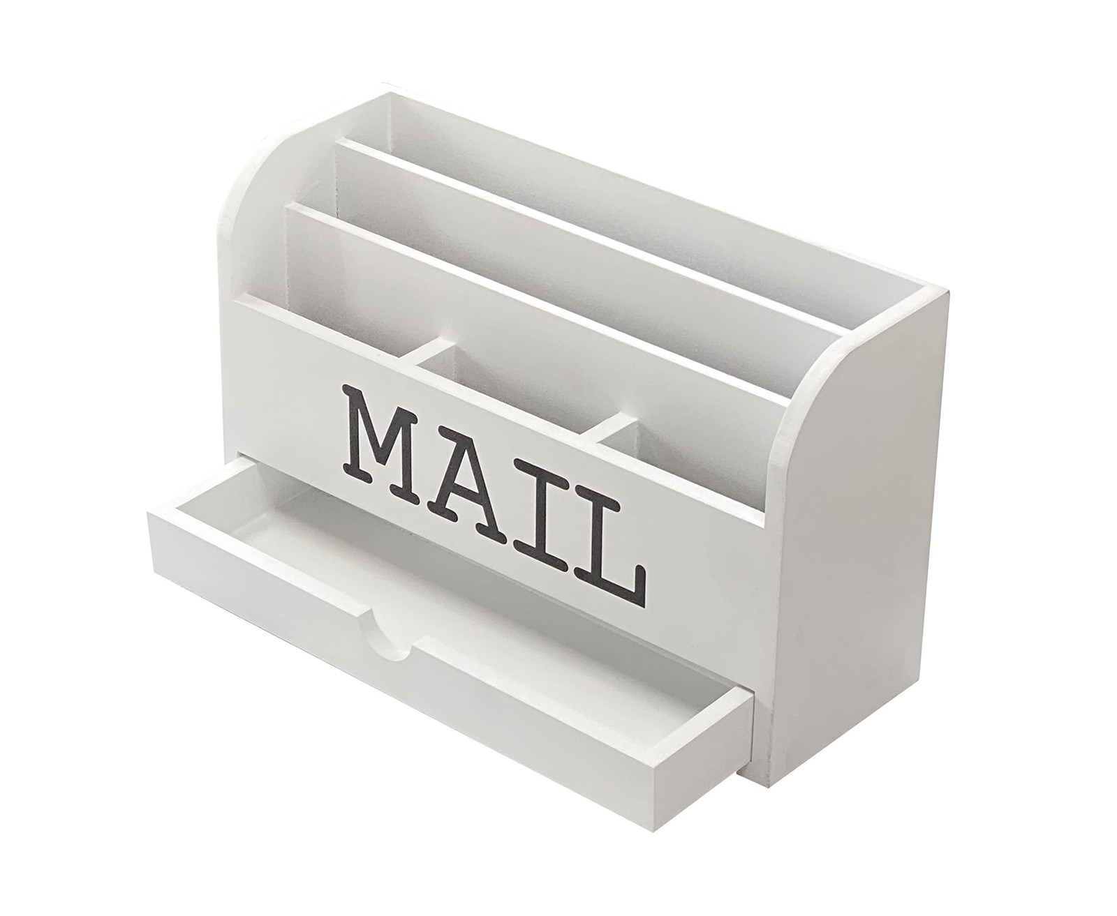 White Desk Organizer Wooden Mail Storage box for tabletop office home,5 compa...