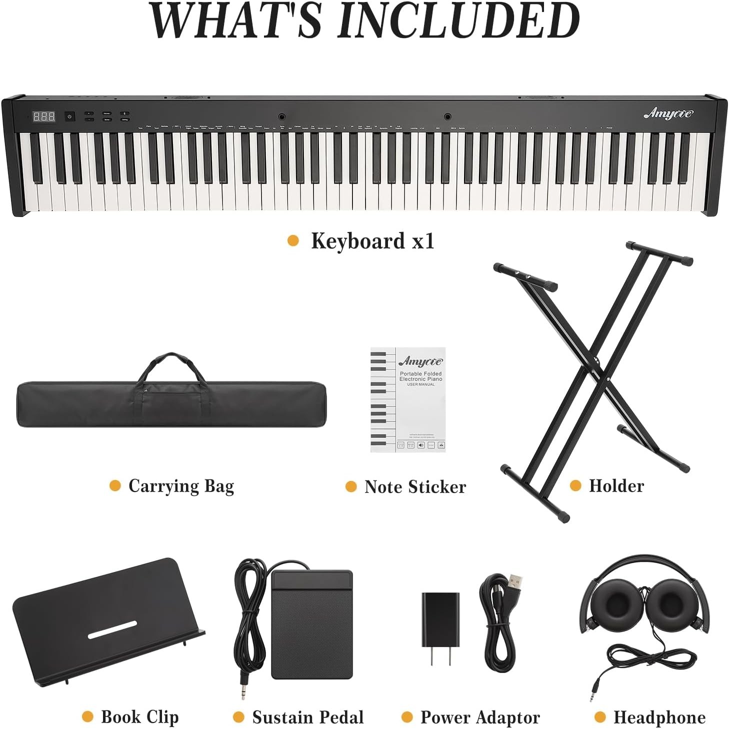 88-Key Portable Digital Piano with Foldable Stand & Carrying Case for Beginners