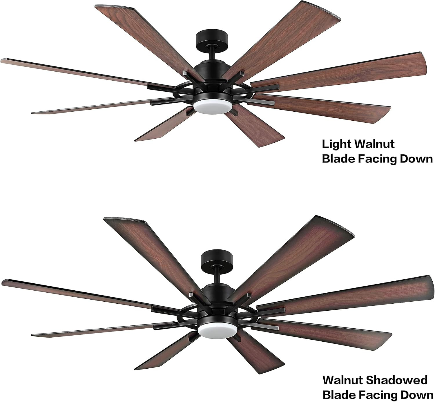 60" DC Ceiling Fan with Lights and Control, Matte Black Ceiling Fan with Walnut/