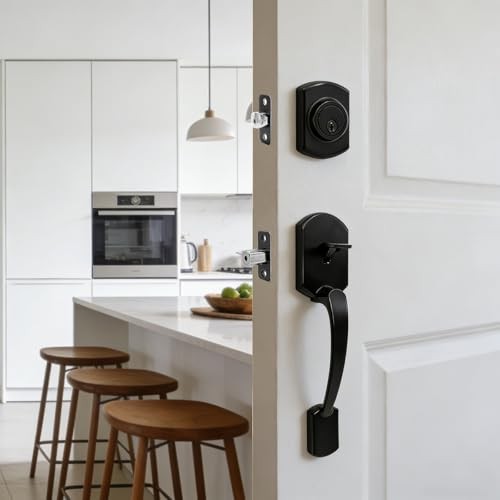 Matte Black Matte Front Door Lock Set - 1.85 Inch Handle