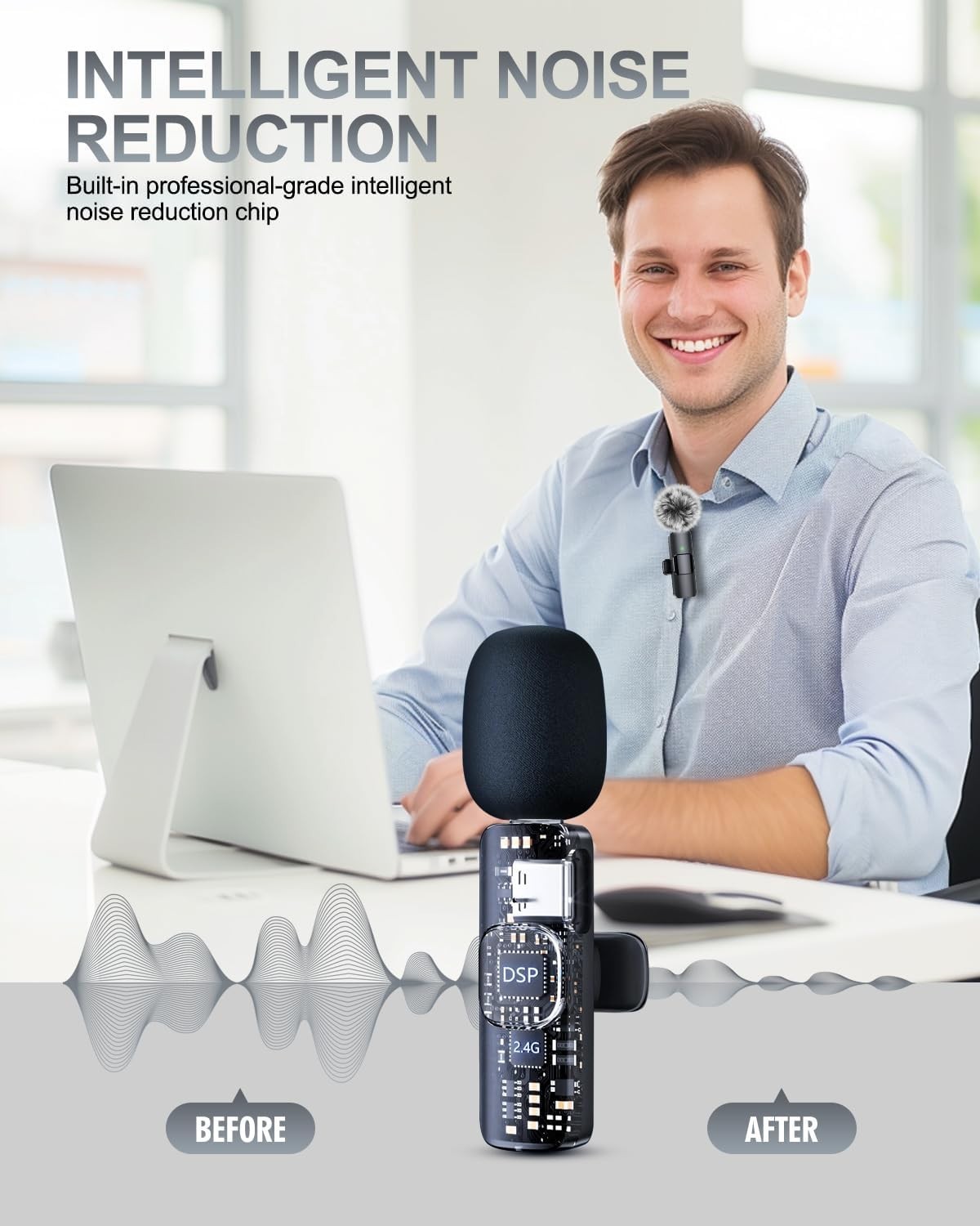 Dual Wireless Lavalier Microphone - Easy Setup & Enhanced Sound Quality – Black