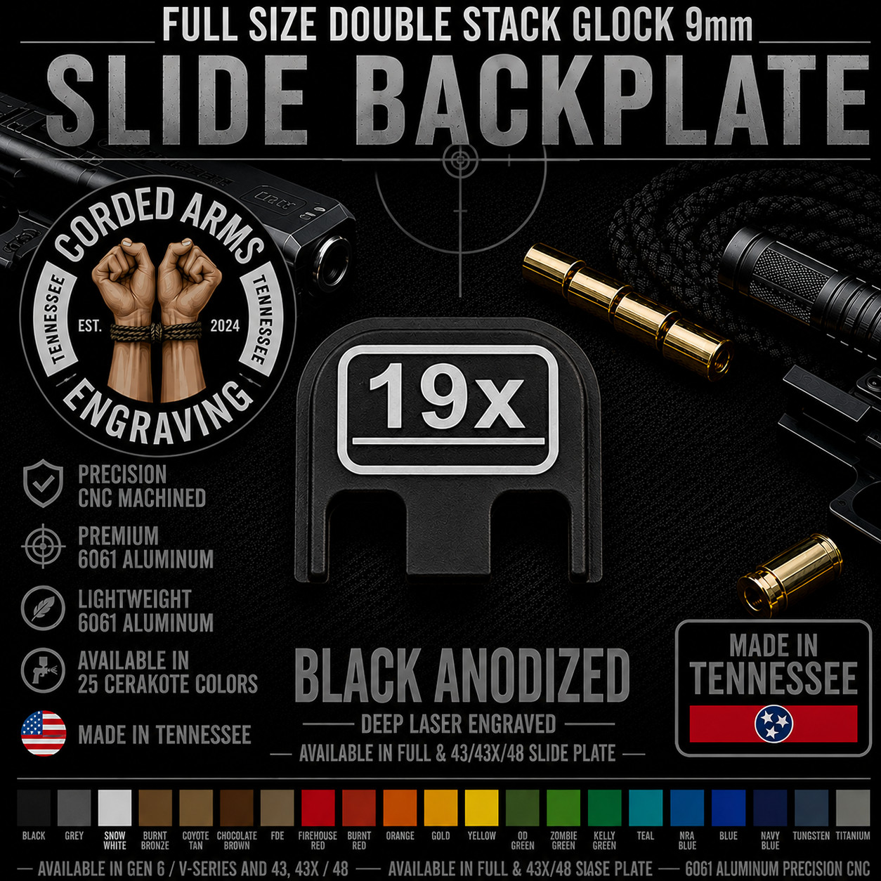 19x  - Glock Rear Slide Plate Back Plate for Full Sized Glocks Gen 1-5