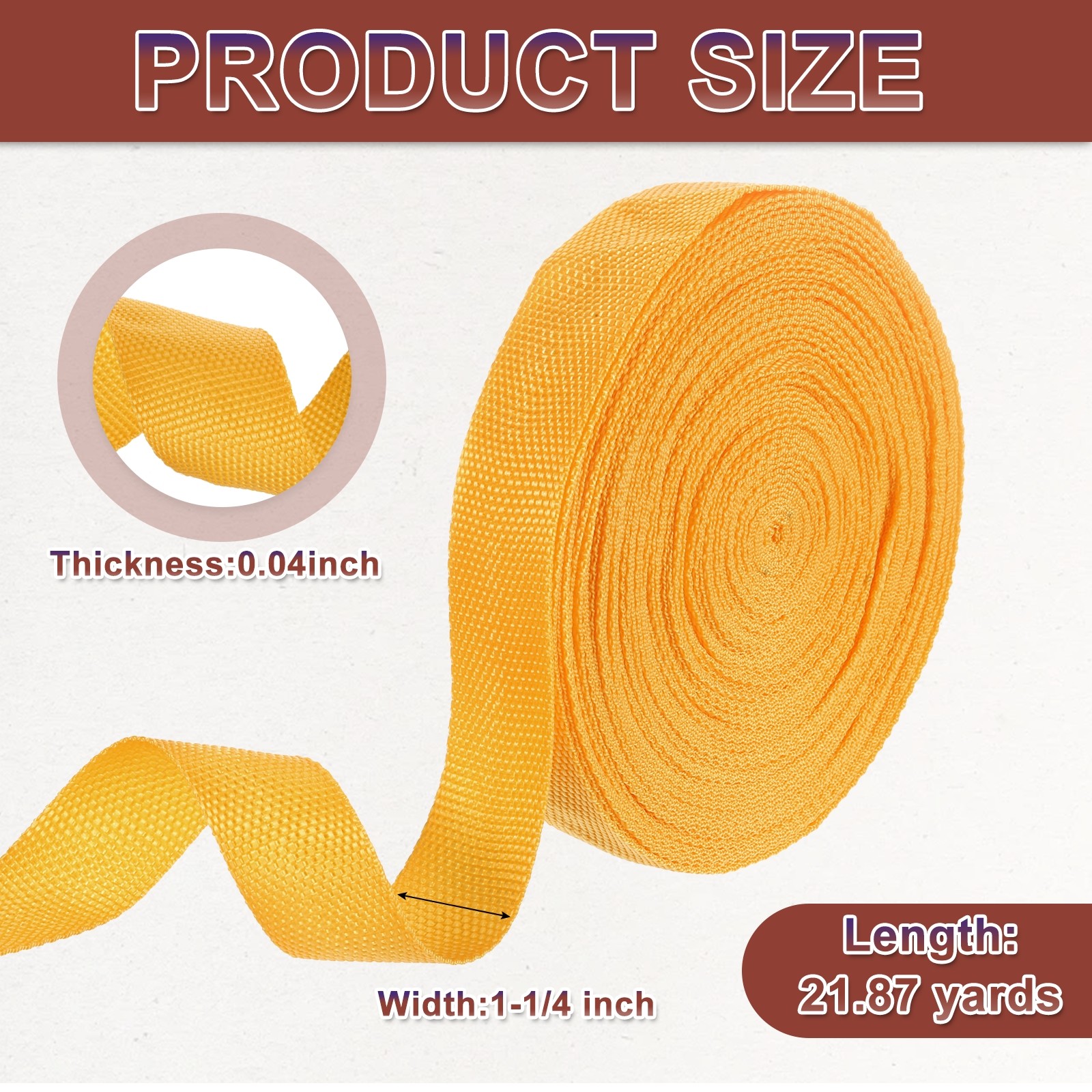 Nylon Webbing Strap, 22 Yards x 1-1/4" Polypropylene Flat Webbing Strap (Yellow)