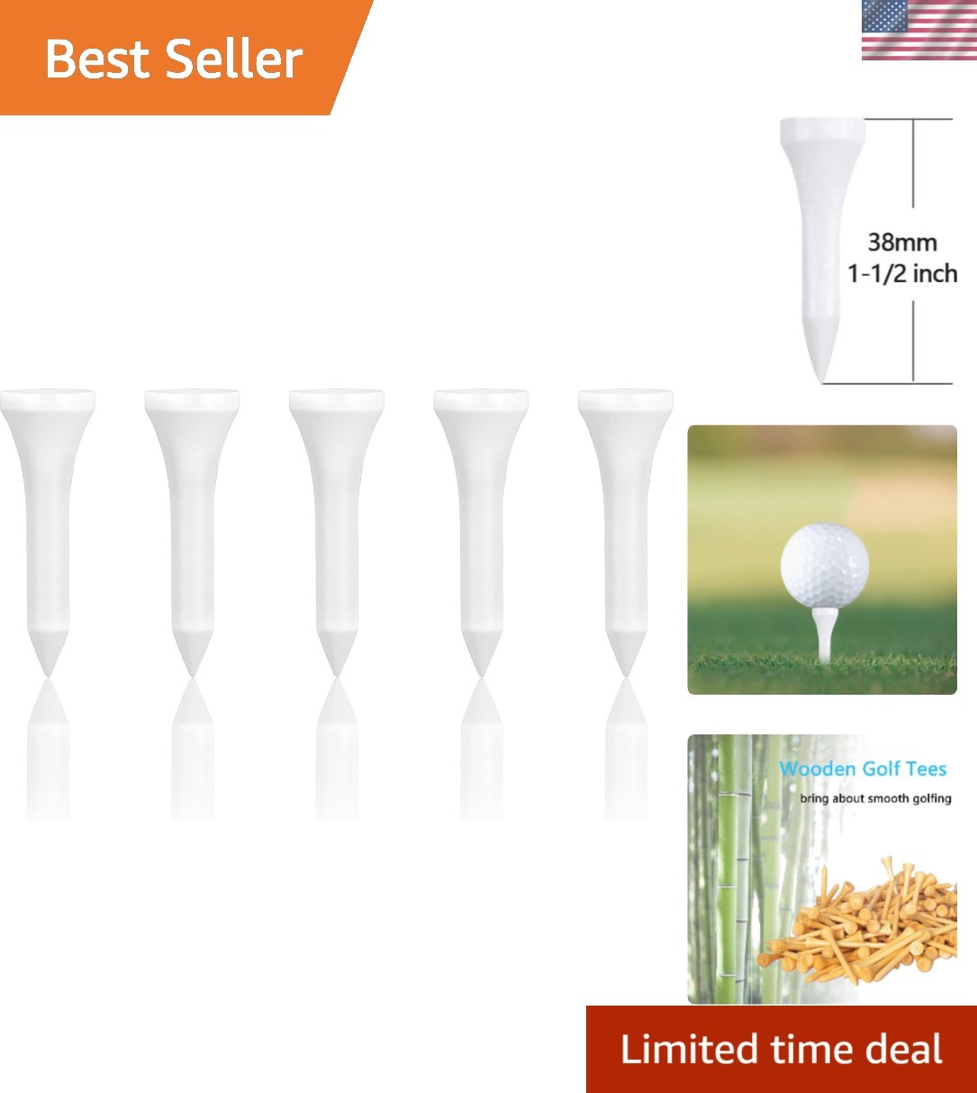 100 Count Wooden Golf Tees in Multiple Sizes 1.5" - 3-1/4" - Perfect for Golfers