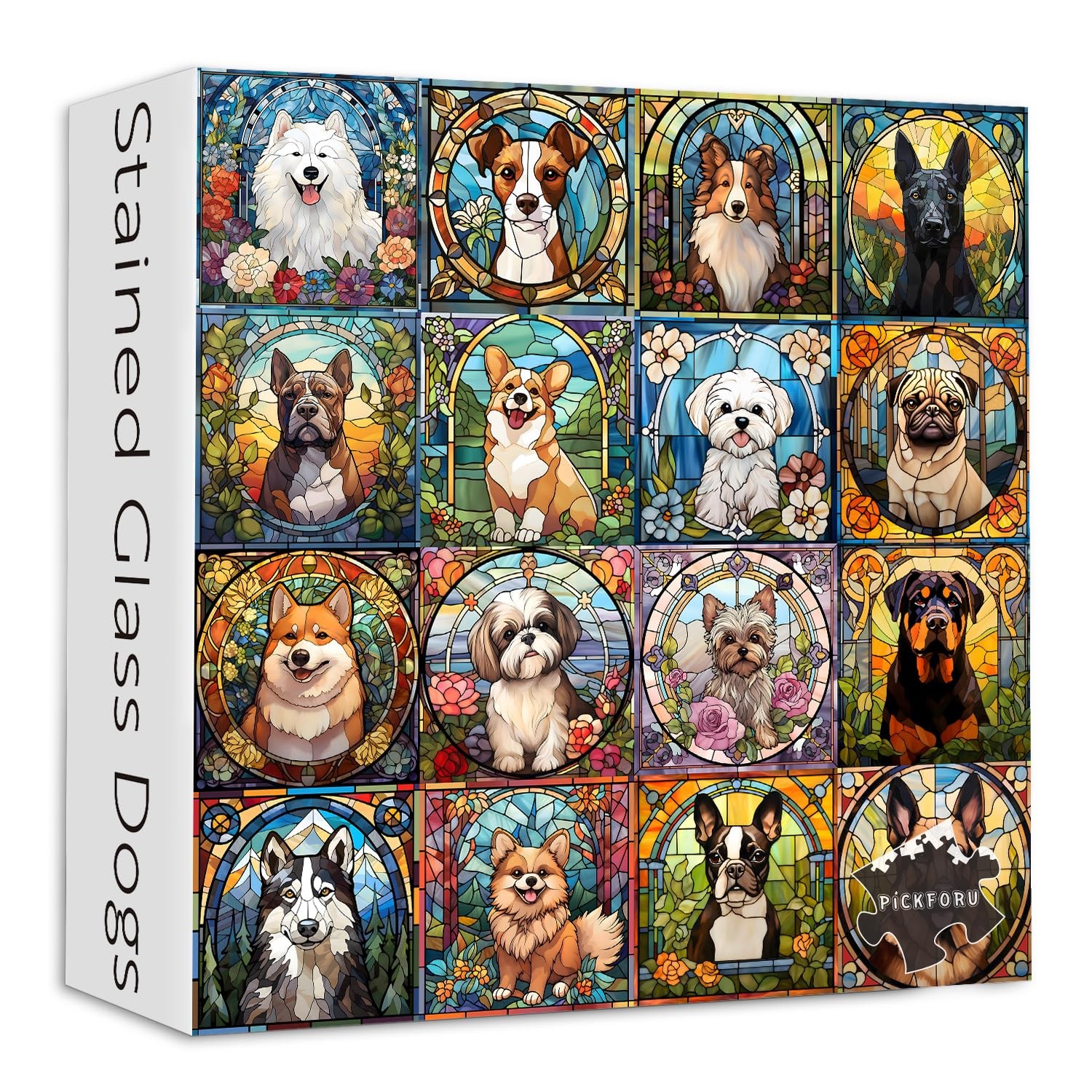Stained Glass Puzzle, Dog Puzzles for Adults 1000 Pieces, Colorful Animal Pup...