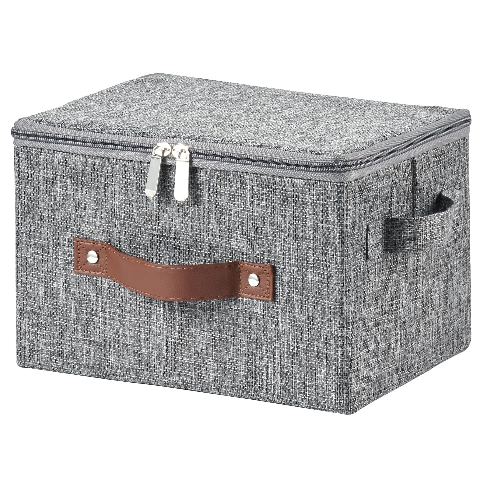 Storage Bins with Zipper Lid Cotton Linen Small ( Set of 1 ), Gray