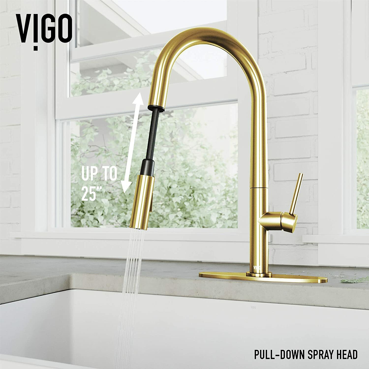 VIGO VG02029MGK1 Greenwich Single-Handle Pull-Down Kitchen Faucet with Deck Plat
