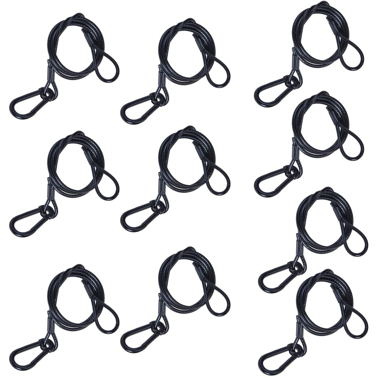 Sarknoah. 0.16 Inch(4mm),Black Stage Lighting Safety Cable With Carabiner Loc...