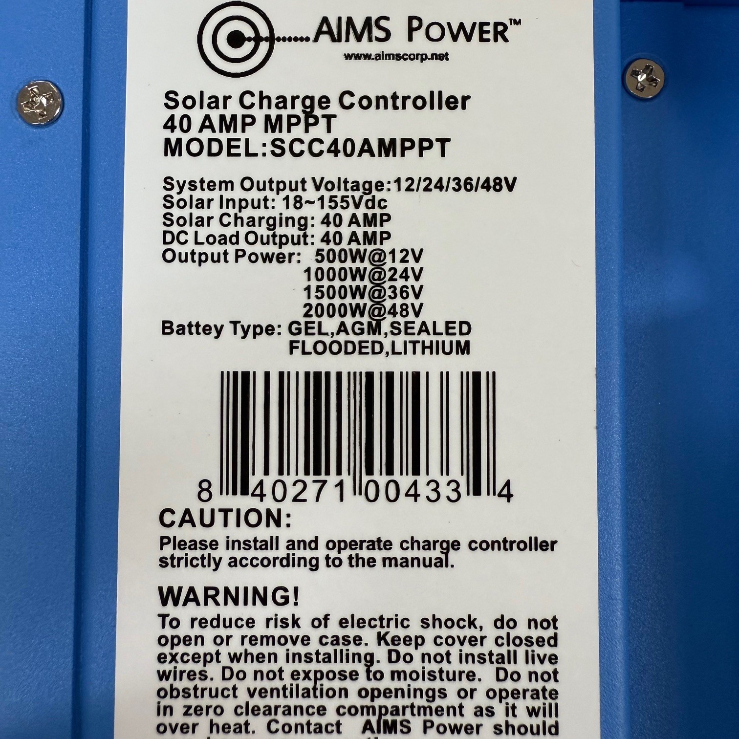 AIMS POWER SOLAR CHARGE CONTROLLER 40 AMP MPPT