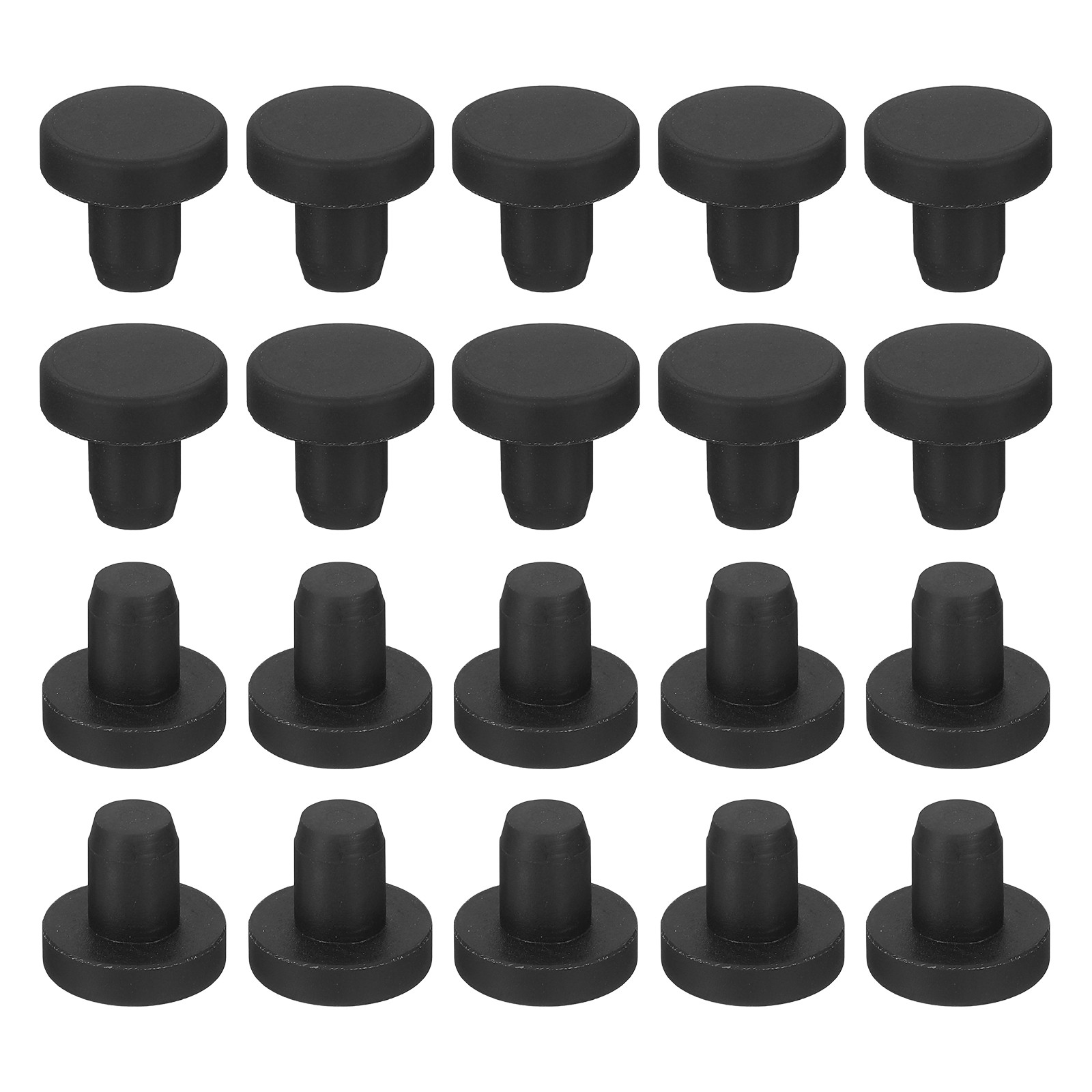 20-Pack Black Rubber Stopper Plugs, 7mm Plug Holes for 6.5-6.8mm/0.26-0.27" Hole