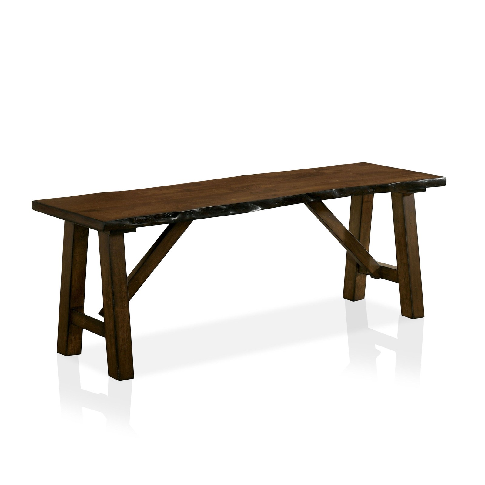Rustic Walnut Finish 1pc Bench Only Live Edge Design Distressed Wood Seat Dini