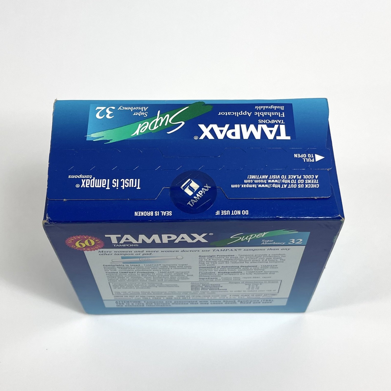Vintage 1996 Tampax Tampons 32 Count Flushable Applicator Super Absorbency