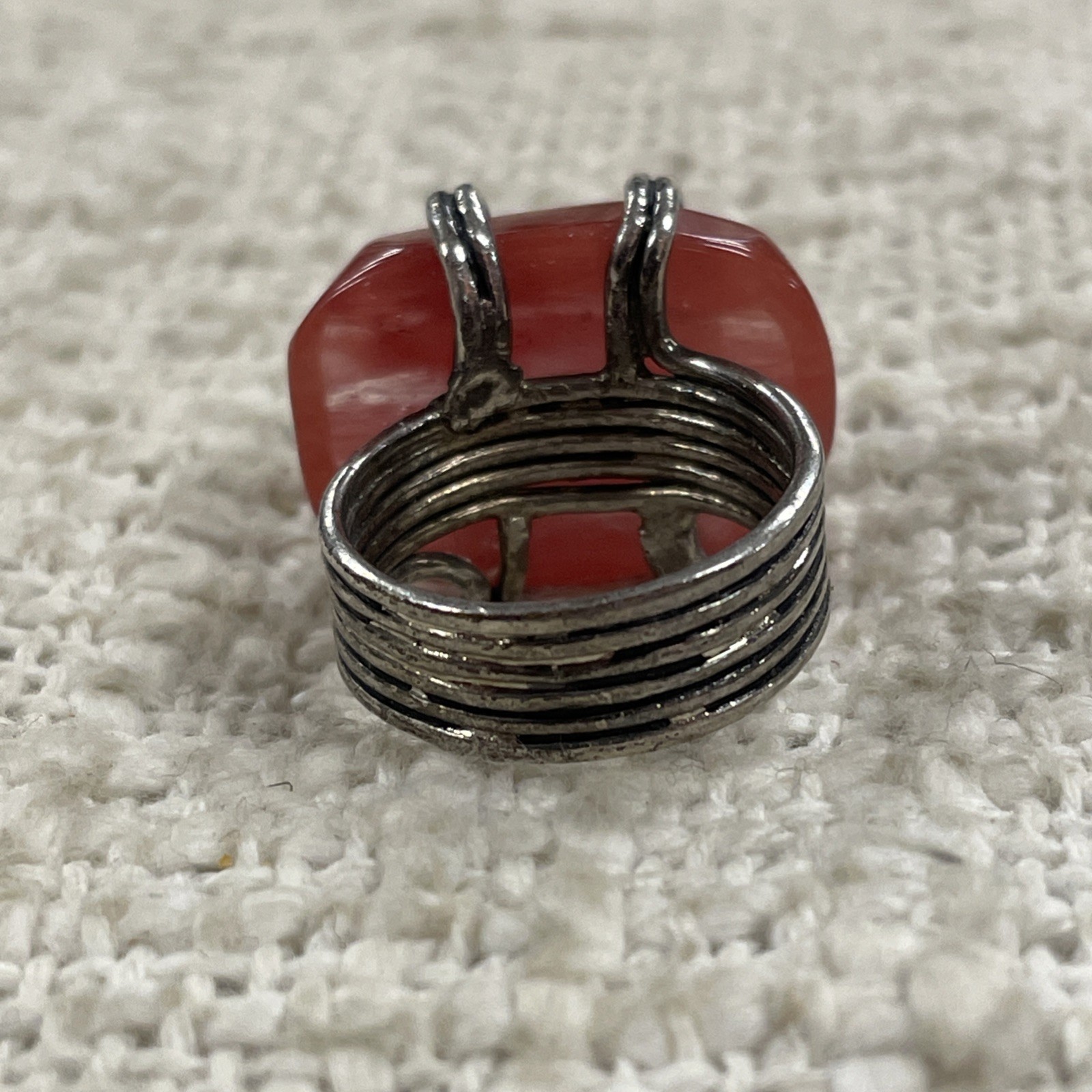 Silver Toned Cherry Quartz Wire Wrap Ring Size 7