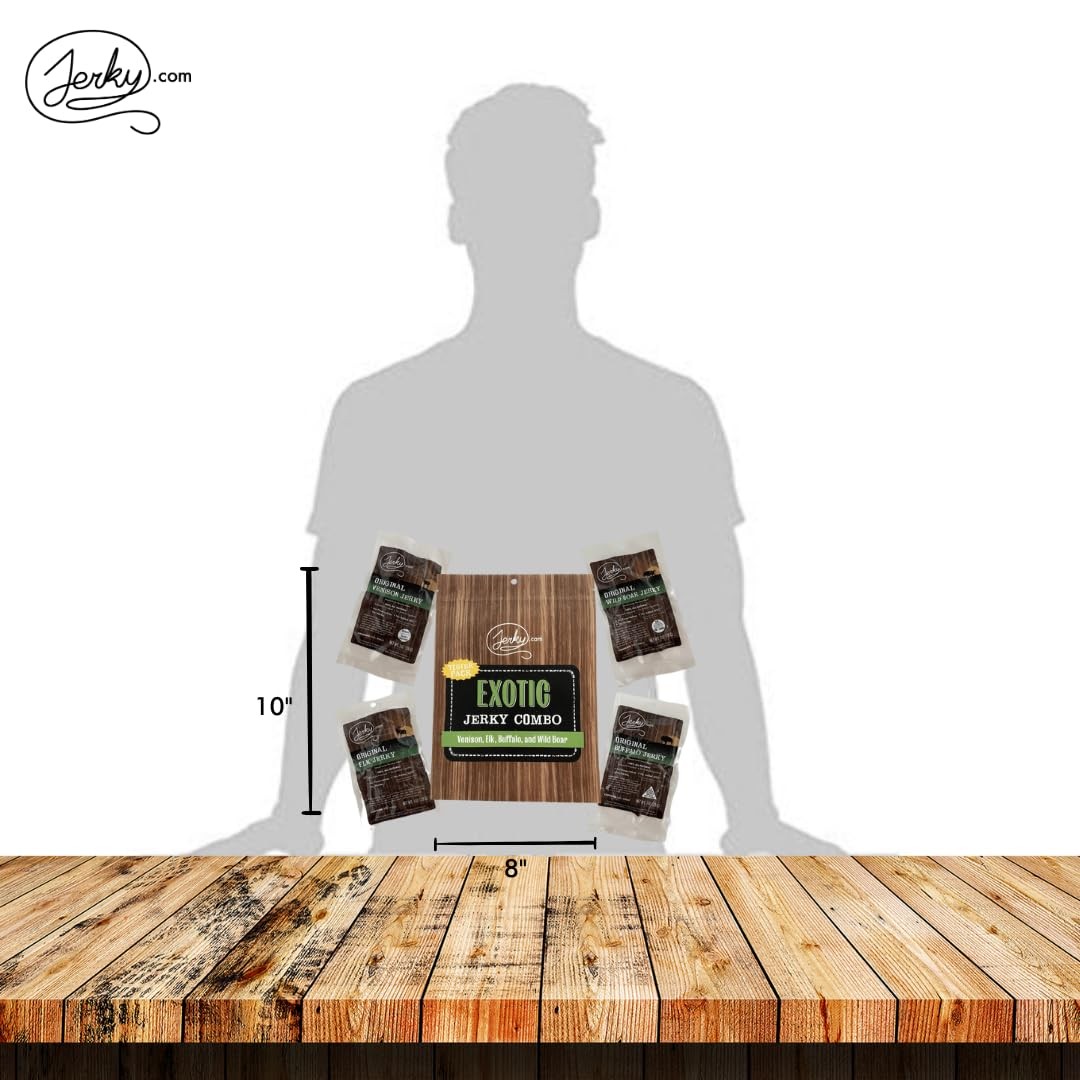 Exotic Jerky Variety Pack | 4pc Wild Game Snacks Sampler with Venison, Elk, B...