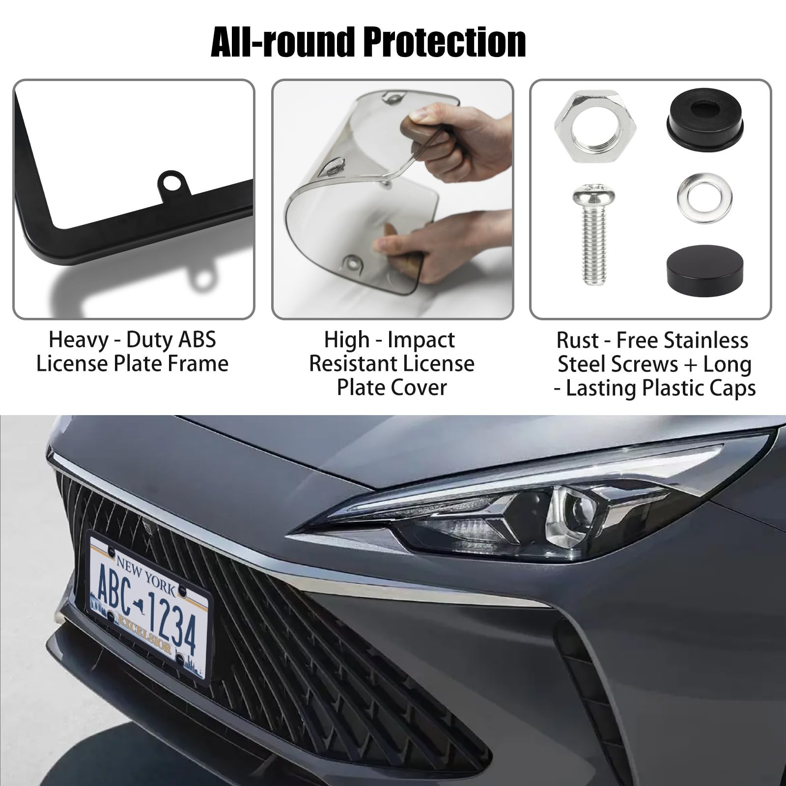 2pc gray License Plate Covers & Frames Auto Tag Shield Protector Front Rear