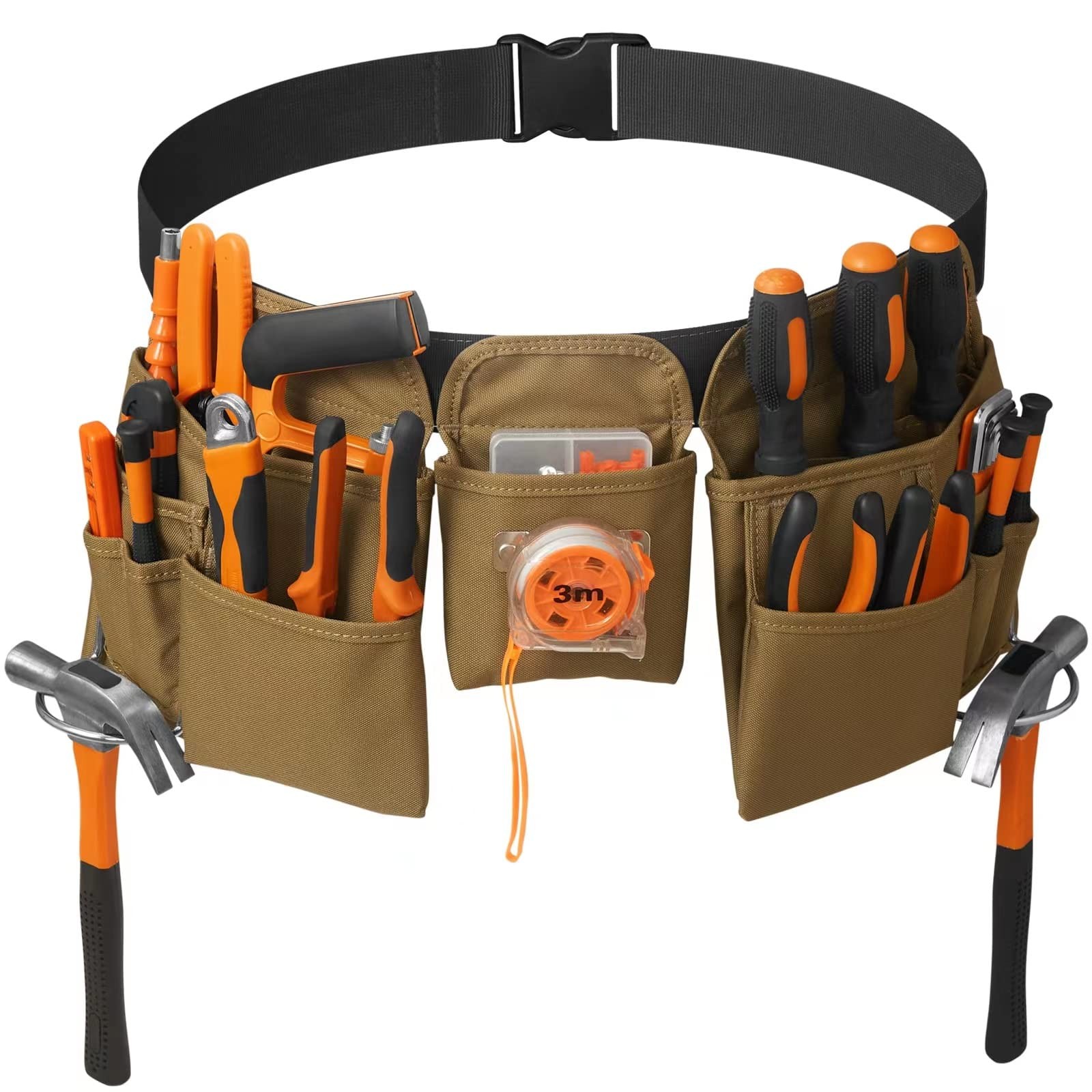 19 Pocket Tool Belts Quick Release Buckle Adjustable Work Apron Khaki