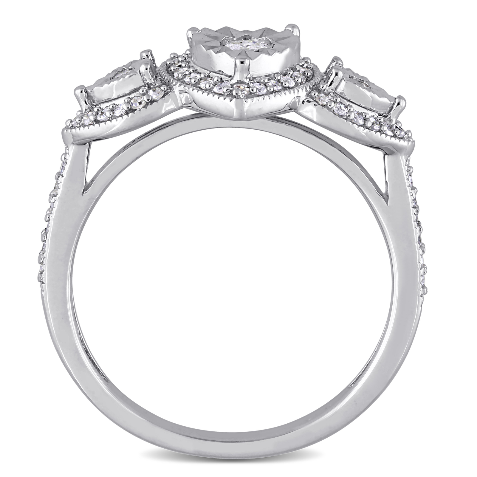 Amour Sterling Silver 1/3CT TDW Diamond Triple Heart Halo Engagement Ring