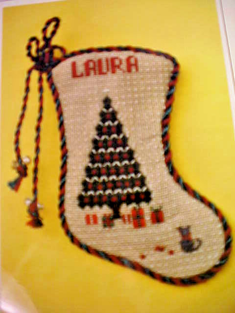 Needlepoint Chart Lauras Christmas Stocking Ornament Sally London 18Ct Canvas