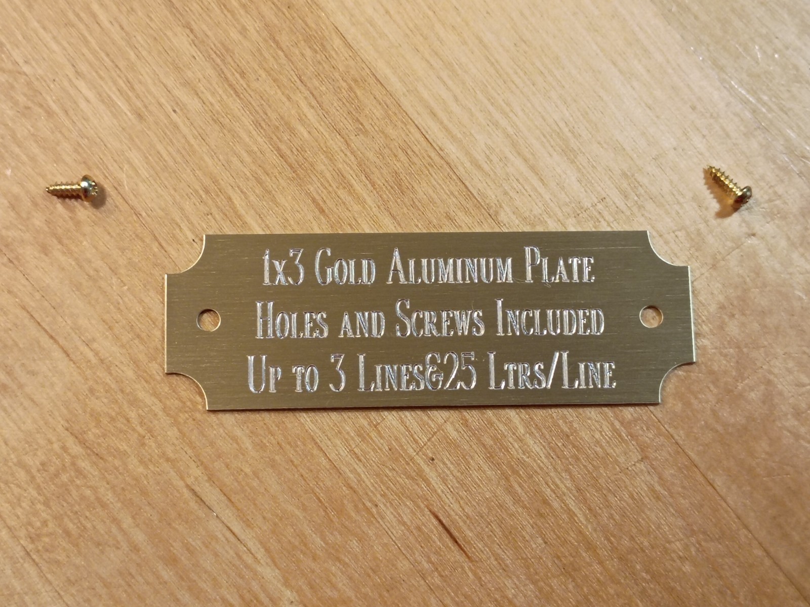 1"x3" GOLD ALUMINUM NAME PLATE ART-TROPHIES-TAXIDERMY-FLAG CASE, with screws