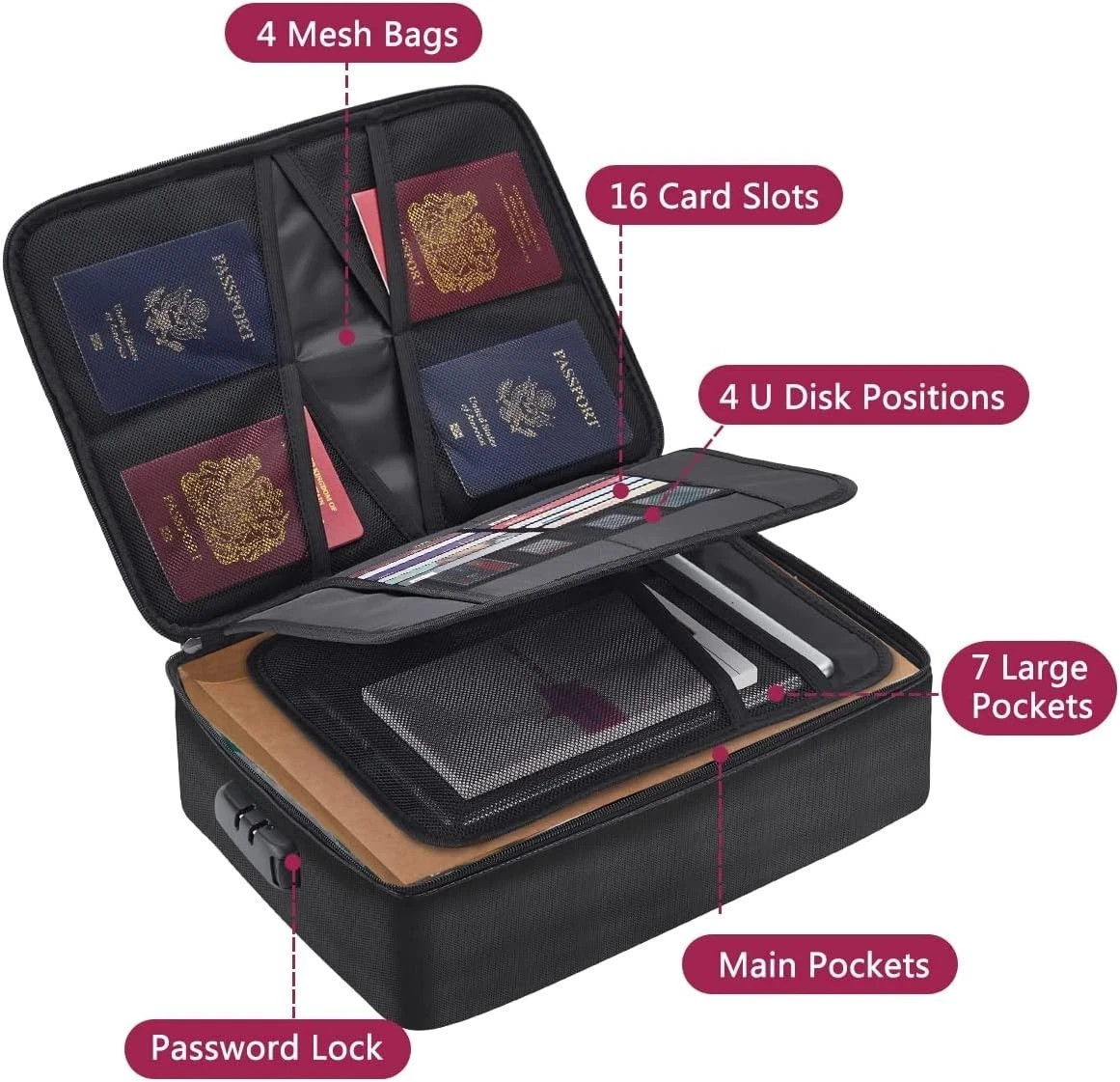 3-Layer Fireproof Document Box with Lock File Storage Box Waterproof Safe Bag US