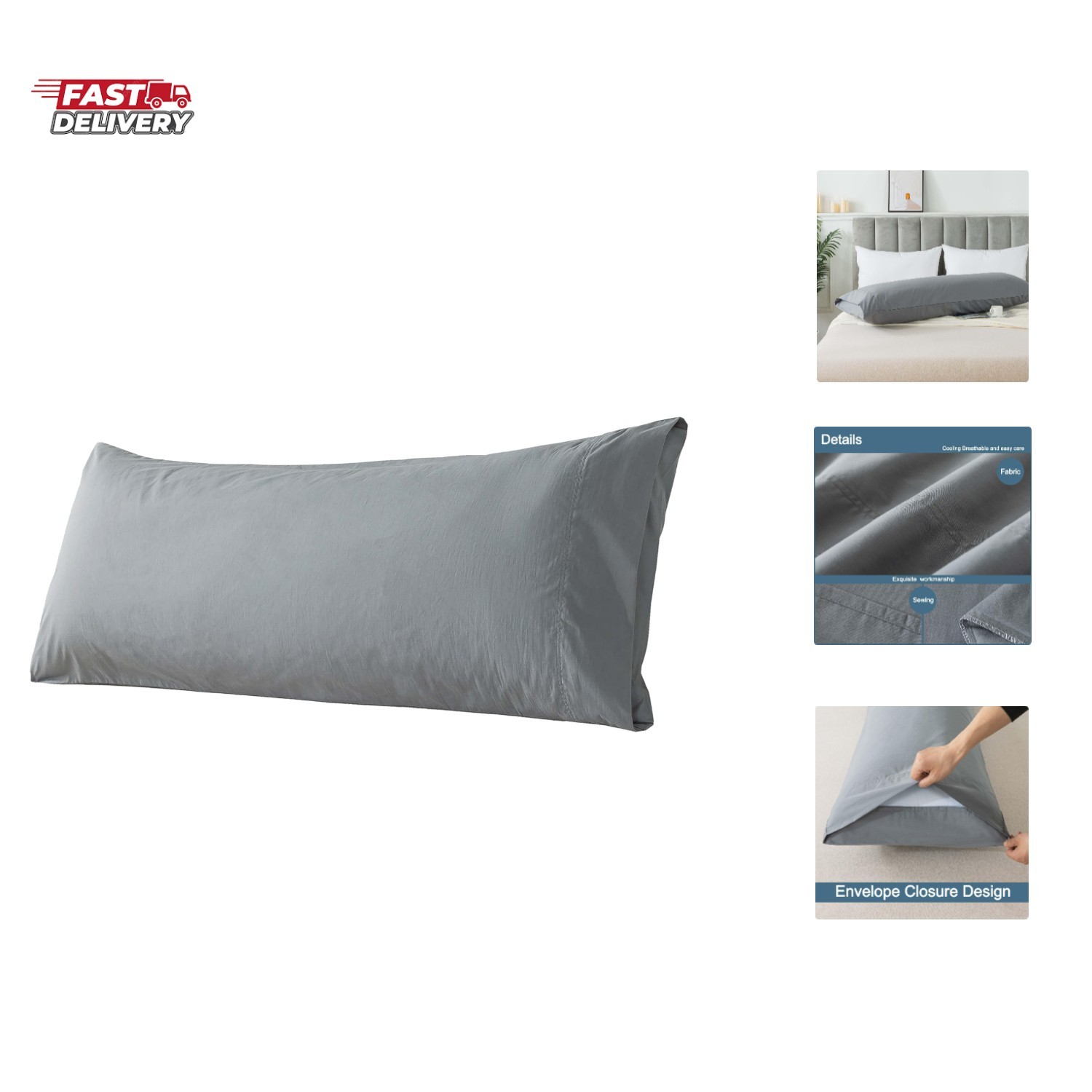 Body Pillow Cover Cotton Fabric, Long Pillowcase Breathable & Skin-Friendly, ...