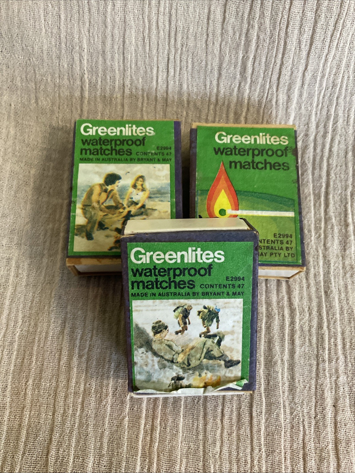 Vintage Greenlites Waterproof Matches-3 Boxes-open!