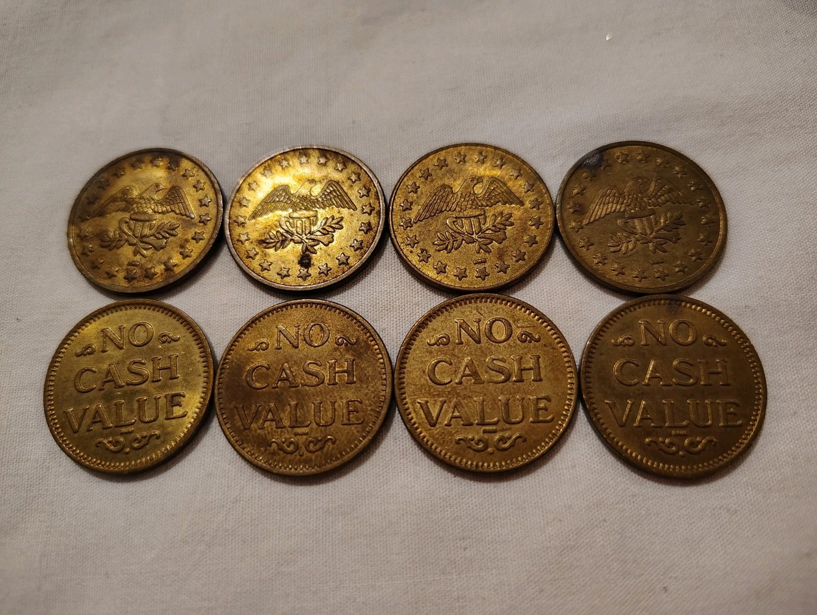 No Cash Value Brass Tokens - EAGLE with 20 Stars - Lot of 8 Tokens